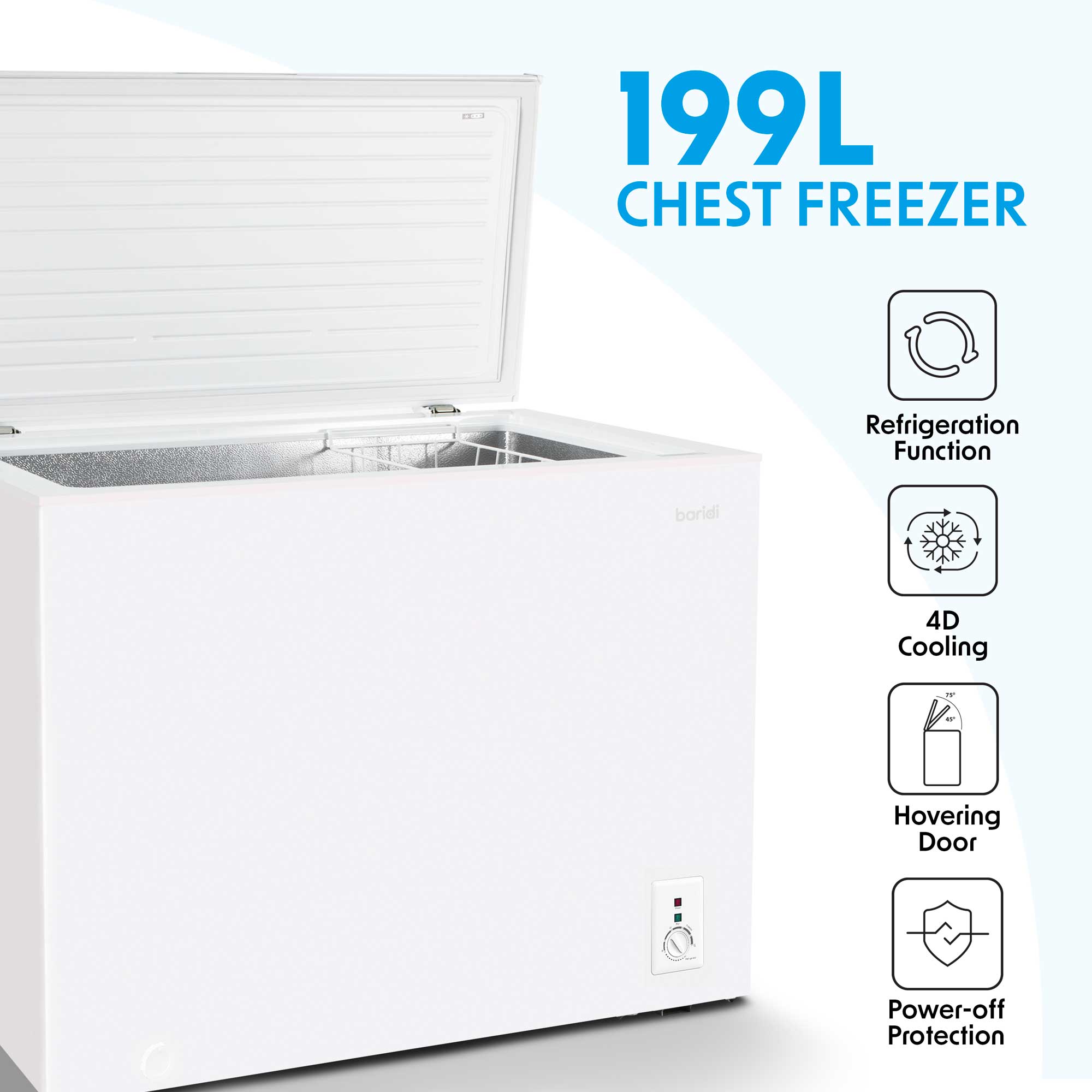 Baridi 7.0 Cu Ft Freestanding Chest Freezer - 199L Energy Efficient Deep Freezer with Adjustable Thermostat, Perfect for Garage, Basement & Outdoor Use - White (Model DH111) - Ideal for Bulk Food Storage, Meal Prep & Home Organization