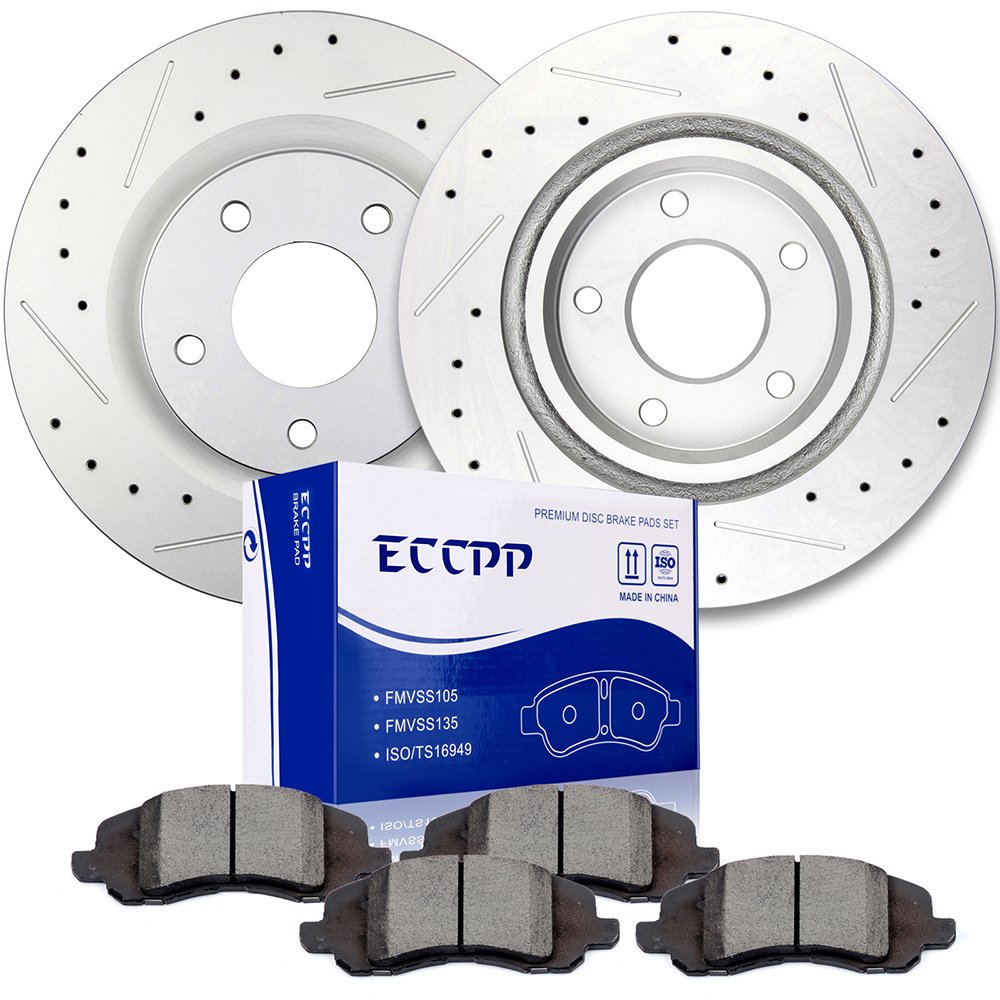 ECCPP 2-Piece Front Brake Rotors & 4-Piece Ceramic Brake Pads Kit - Compatible with Chrysler 200, Sebring, Dodge Caliber, Jeep Compass, Patriot - High-Performance Braking for Smooth & Safe Driving