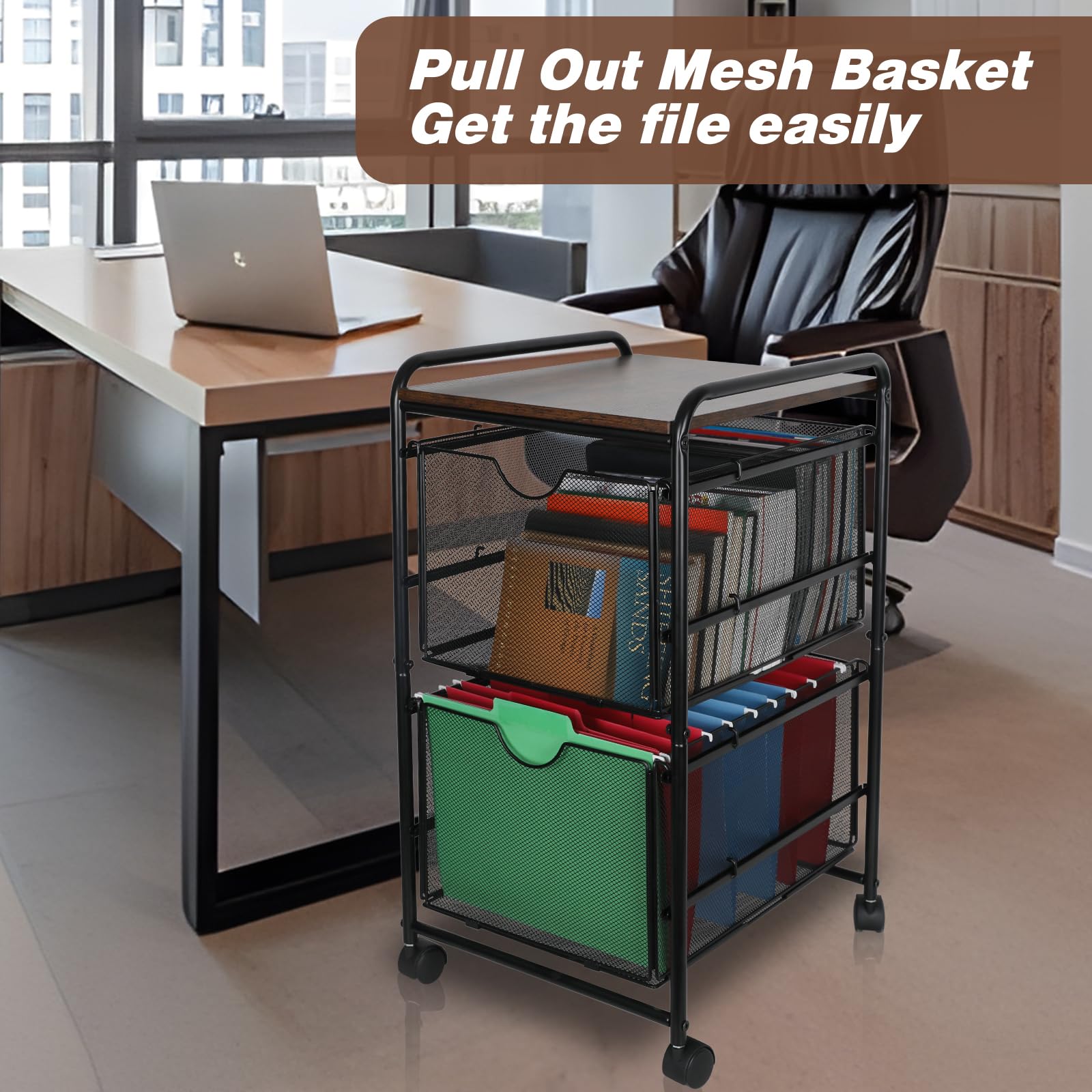 2-Tier Rolling Storage Cart with Wheels - Mobile Utility Organizer for Office, Home, Coffee Bar, Books, Arts & Crafts - Black - Perfect for Small Spaces & Clutter-Free Organization
