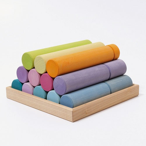 Grimm's Large Wooden Building Rollers Set - 25 Piece Natural Wood Construction Toy for Kids | STEM Learning, Montessori Play & Creative Building Activities