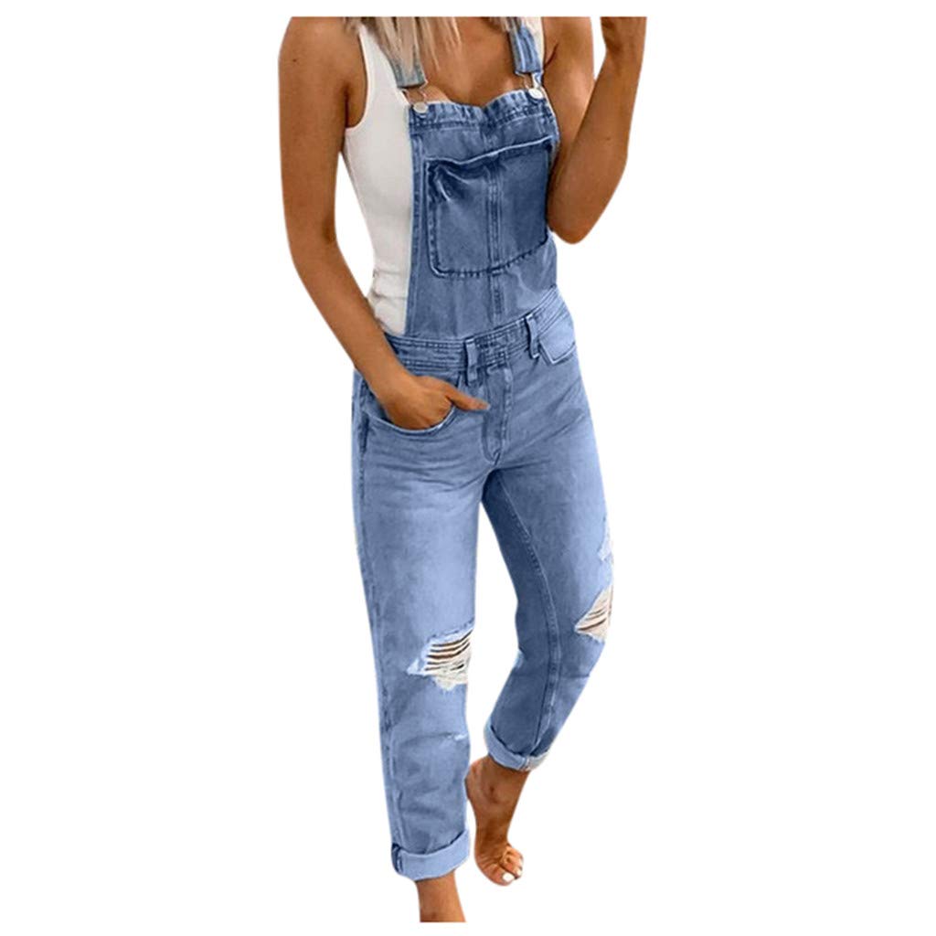 Women's Distressed Denim Jumpsuit Bib Overalls - Ripped Casual Romper Washed Jeans Pants (Size 20) for Workwear, Outdoor Activities & Vintage Fashion