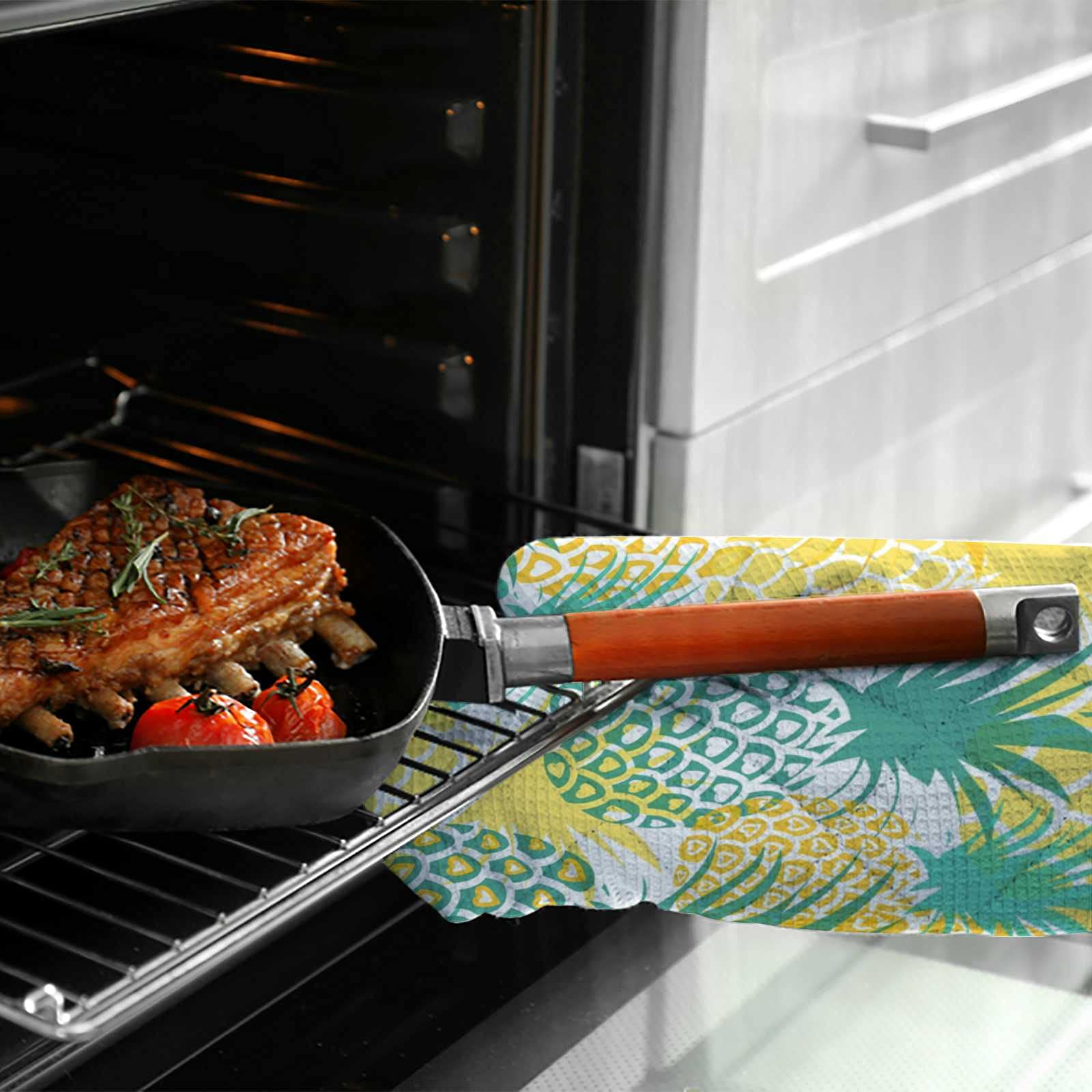 Funny Pineapple Adjustable Cooking Apron with Pockets, Oven Mitt & Pot Holder Set - 3-Piece Kitchen Gift for Baking, Grilling & Cooking at Home