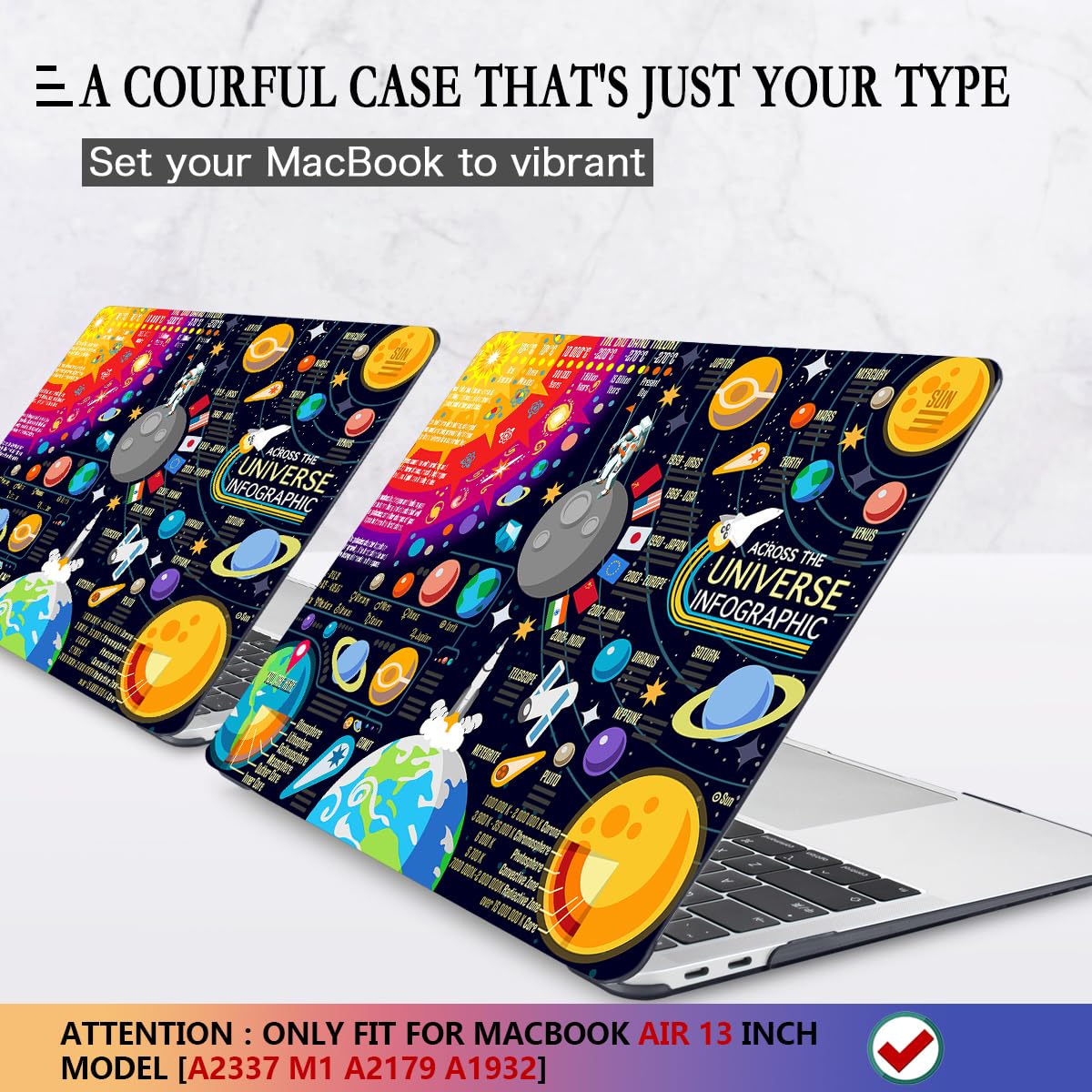 CISSOOK Hard Shell Case & Keyboard Cover for MacBook Air 13 Inch (2021 2020 2019 2018 Release A2337 M1 A2179 A1932) - Compatible with Retina Display & Touch ID, Universe Space Design - Perfect for Work, Travel & School Protection