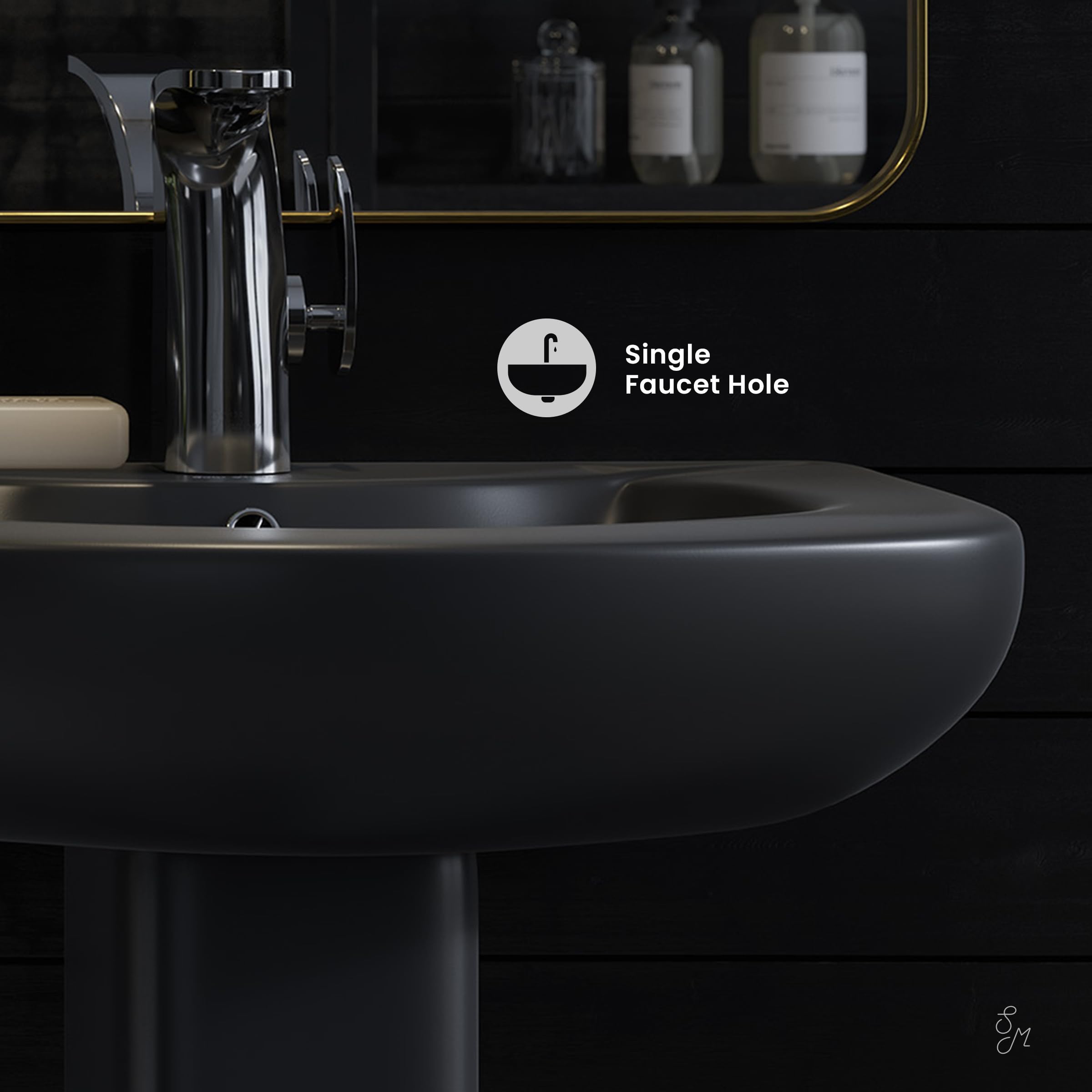 Chateau Two-Piece Round Pedestal Sink in Matte Black - Modern Bathroom Vanity for Small Spaces | Perfect for Powder Rooms & Guest Baths