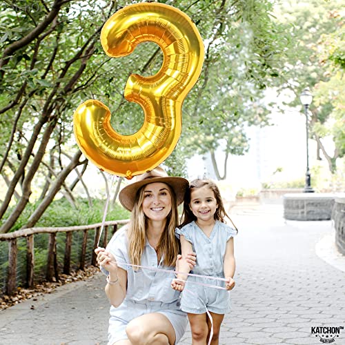 KatchOn 40 Inch Giant Gold Number 3 Balloon - Large Foil 3 Shaped Balloon for 3rd Birthday Party Decorations, Anniversary Celebrations, Baby Showers & Gender Reveals - Perfect for Boys Birthday, 3 Year Old Party Decor & Photo Backdrops