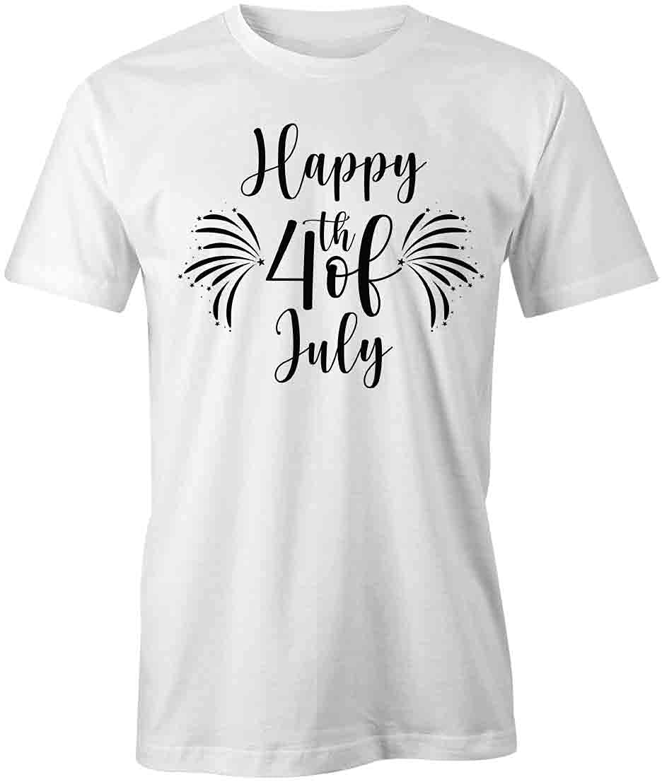 Happy 4th of July Patriotic T-Shirt - White Printed Graphic Tee for Men & Women | Perfect for Independence Day Celebrations, BBQ Parties & Fireworks Events