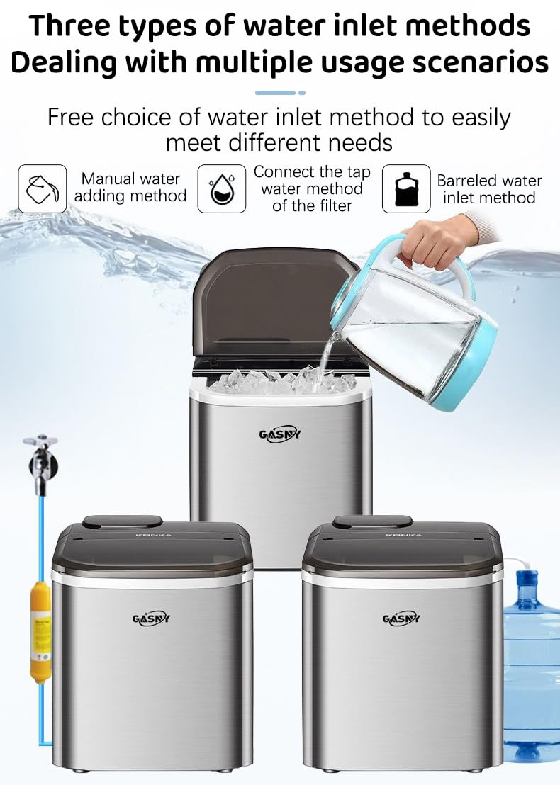 44lbs/24Hrs Countertop Ice Maker Machine - Fast 15-Min Ice Production (24 Cubes) with Adjustable Thickness & Dual Mode - Stainless Steel Self-Cleaning Ice Maker with 3 Water Inlet Methods (Silver) - Perfect for Home Bars, Offices, and Outdoor Parties