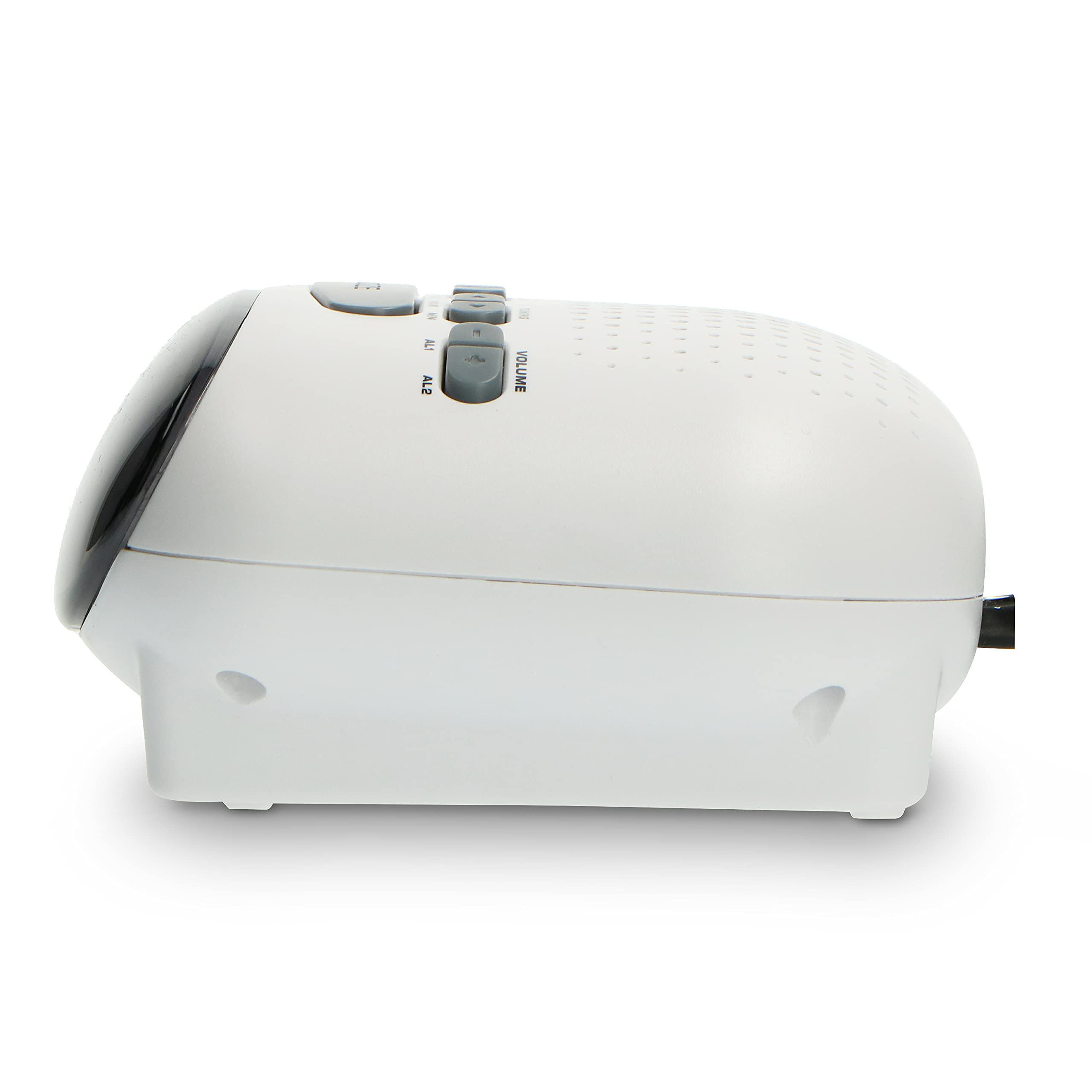 ICR-210 White FM Alarm Clock Radio with PLL-FM Tuner, Built-in Speakers, LED Display, Dual Alarms & Snooze Function - Perfect for Bedroom, Office, and Travel