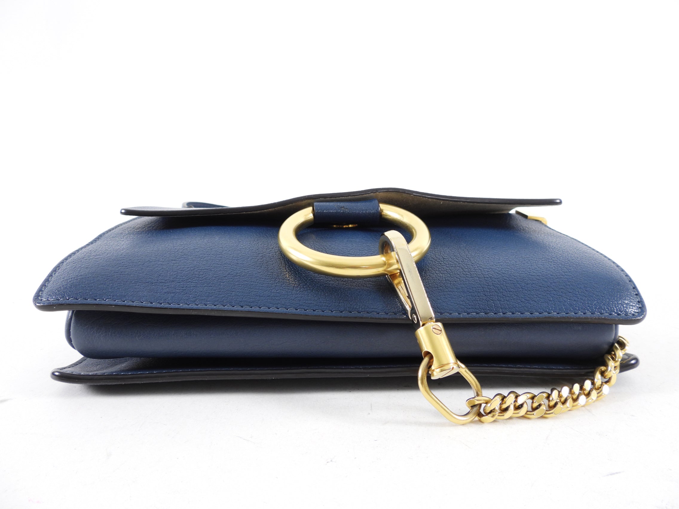 Chloe Faye Small Dark Blue Leather Crossbody Bag with Chain Strap - Perfect for Date Night, Work & Travel