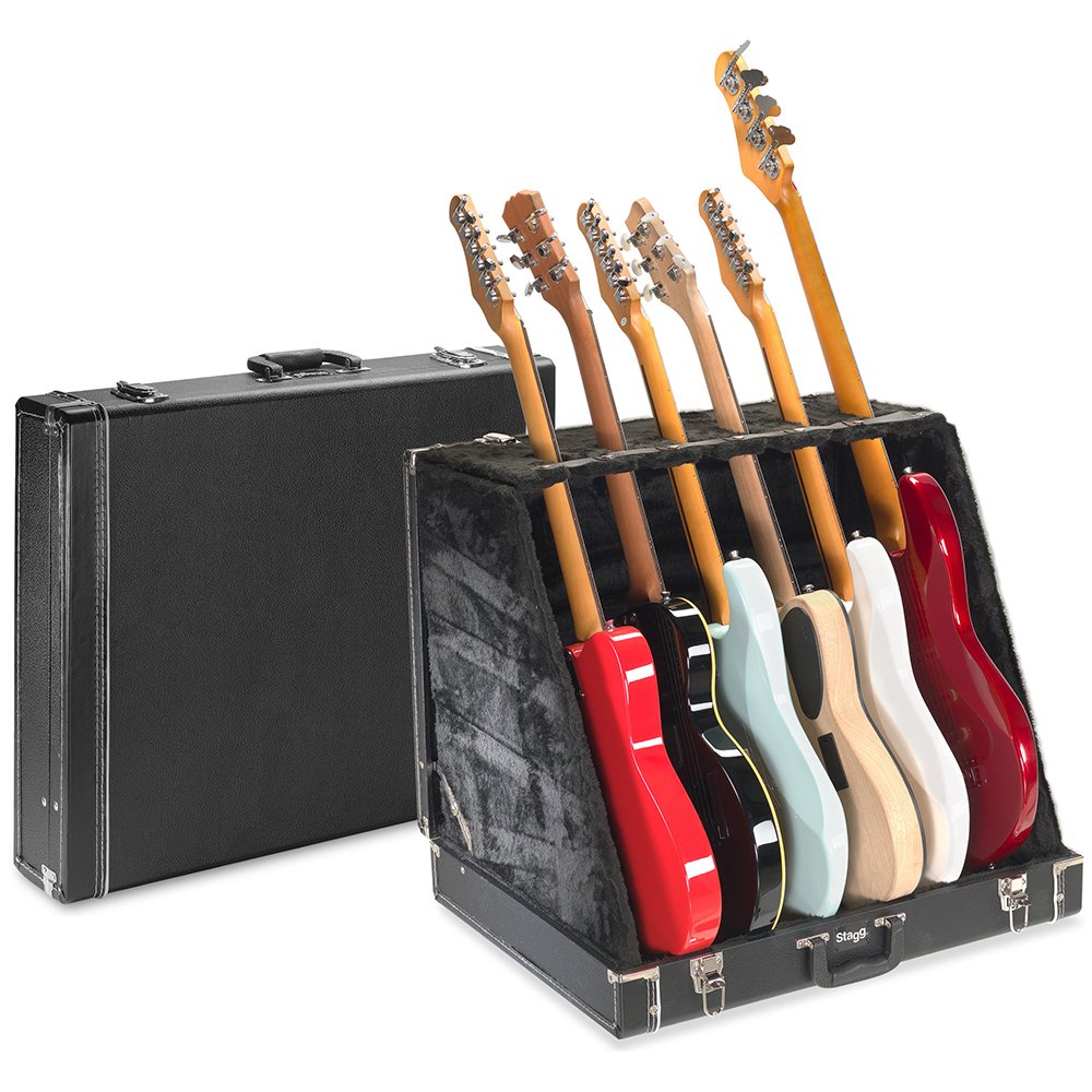 Stagg Universal Multi Guitar Stand - Portable & Transportable Briefcase Style - Holds 6 Electric or 3 Acoustic Guitars - Perfect for Gigs, Studios & Home Use