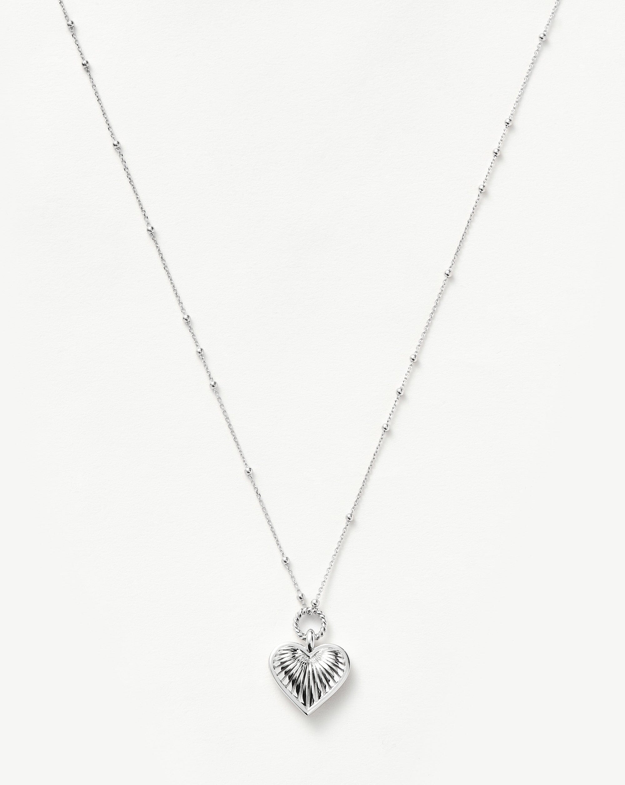 Ridge Heart Charm Pendant Necklace for Women - Silver Plated Stainless Steel Jewelry Gift for Her | Valentine's Day, Anniversary, Birthday Present