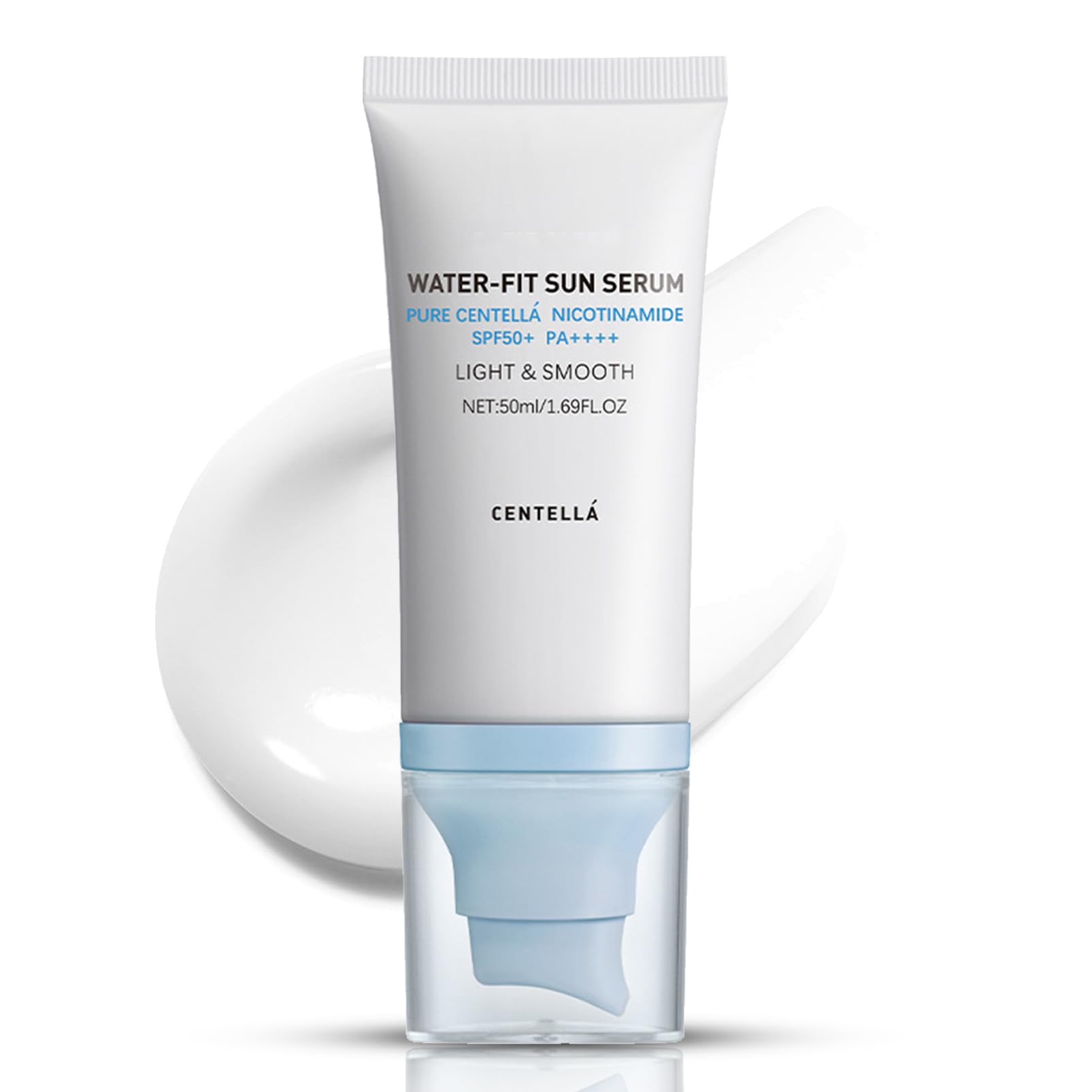 SPF 50 Hyaluronic Acid Cica Sunscreen Serum - Water-Fit Face Sunscreen with Long-Lasting Protection | Madagascar Centella Extract | No White Cast for Dry & Oily Skin | Perfect for Daily Use, Outdoor Activities & Beach Days (Blue 1)