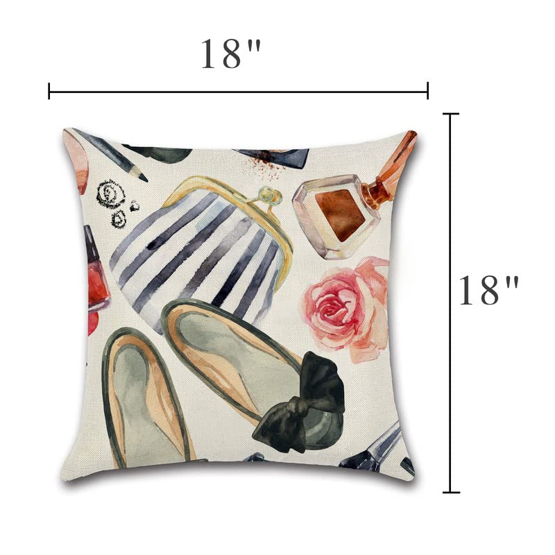 Funny Women's Fashion Cosmetics & Clothes Throw Pillow Cover - 18x18 Inch Square Decorative Pillow Case for Sofa, Couch & Bed - Perfect for Home Decor, Living Room & Bedroom Accents