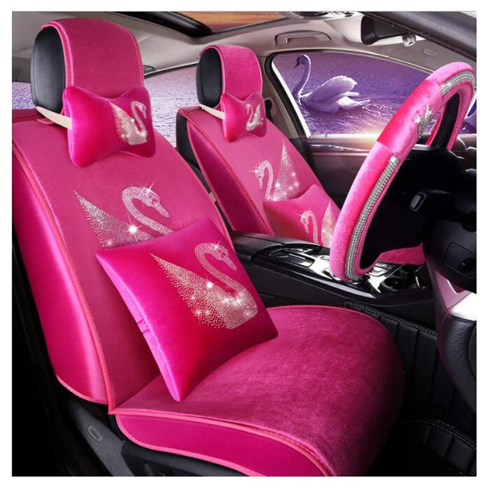 Universal Car Leather Seat Cover Set - 10-Piece Warm Velvet Winter Cushion for 5-Seat Vehicles (Pink) | Comfortable & Stylish Protection for Men & Women | Perfect for Cold Weather Commuting & Road Trips