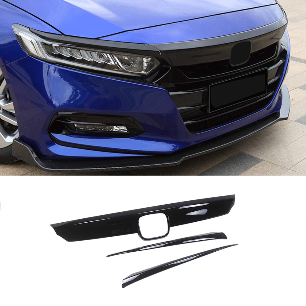 NINTE ABS Gloss Black Front Bumper Hood Grille Cover with Eyelid Molding Trim for 2018-2020 Honda Accord - Upgrade Your Car's Style & Protection (Perfect for Daily Driving, Car Shows & Customization Projects)