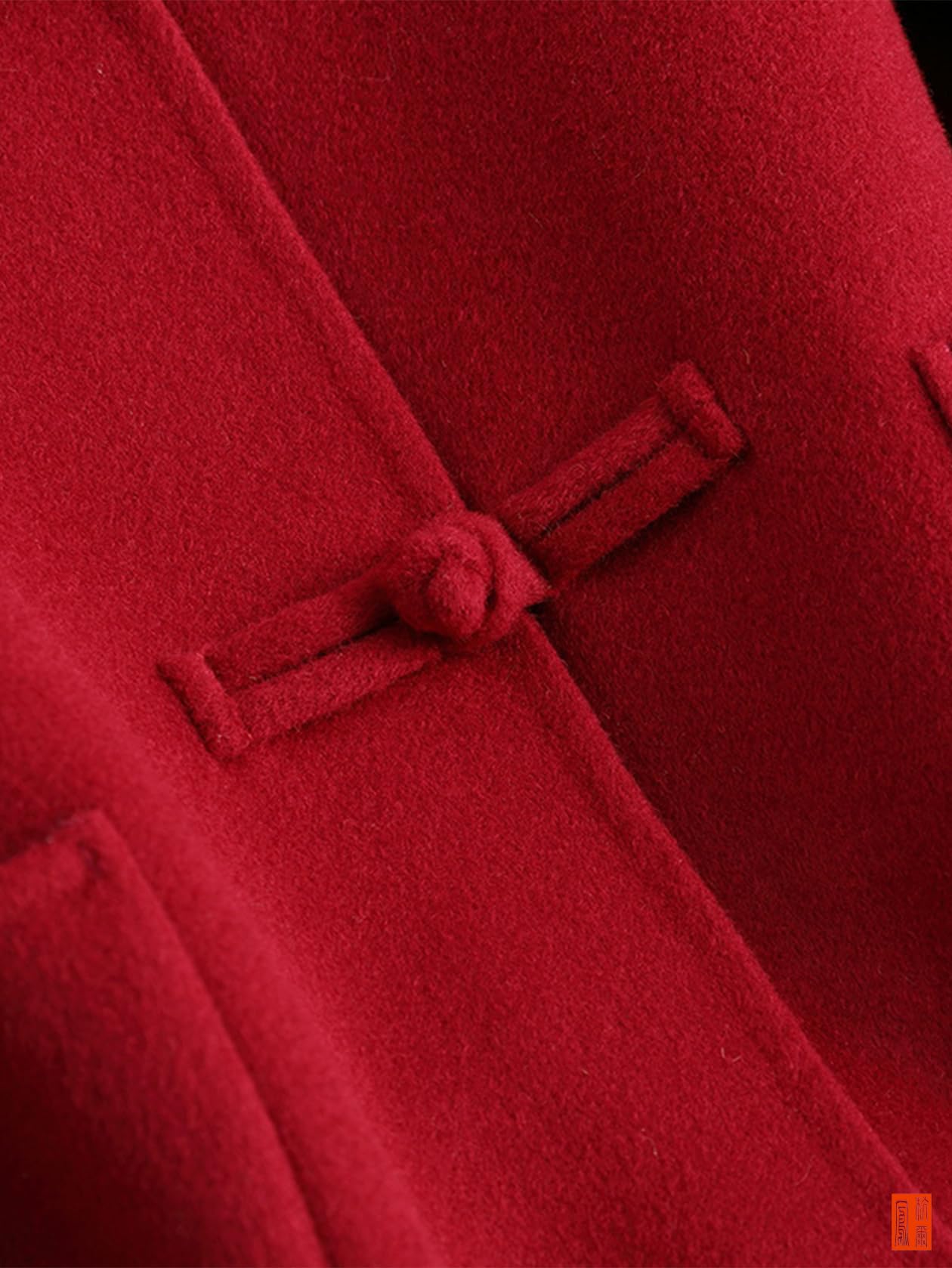 Women's Double-Sided Wool Coat with Handcrafted Buttons - Crew Neck Long Sleeve Warm Winter Top in Red | Perfect for Office Wear, Casual Outings & Holiday Parties