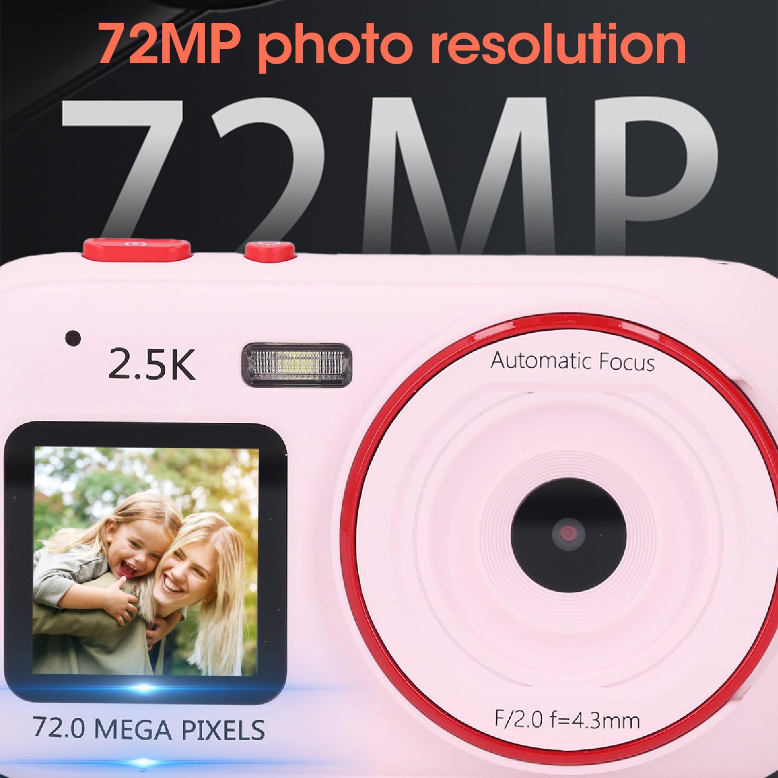 72MP Digital Camera for Photography & Vlogging - 16X Zoom Autofocus, Dual Screen Selfie Camera, Compact Point and Shoot Travel Camera for Beginners (Pink) - Perfect for Travel, YouTube Content Creation & Everyday Photography