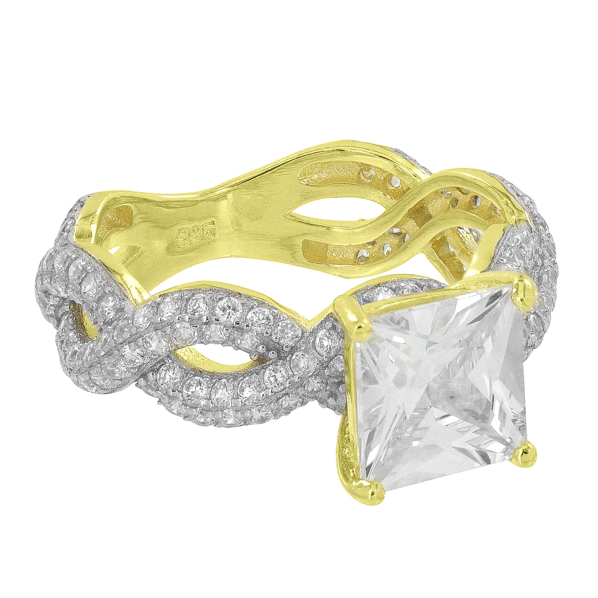 Princess Cut Solitaire Ring - Sterling Silver with Gold Finish & Simulated Diamond | Elegant Engagement, Wedding, Anniversary Gift for Her