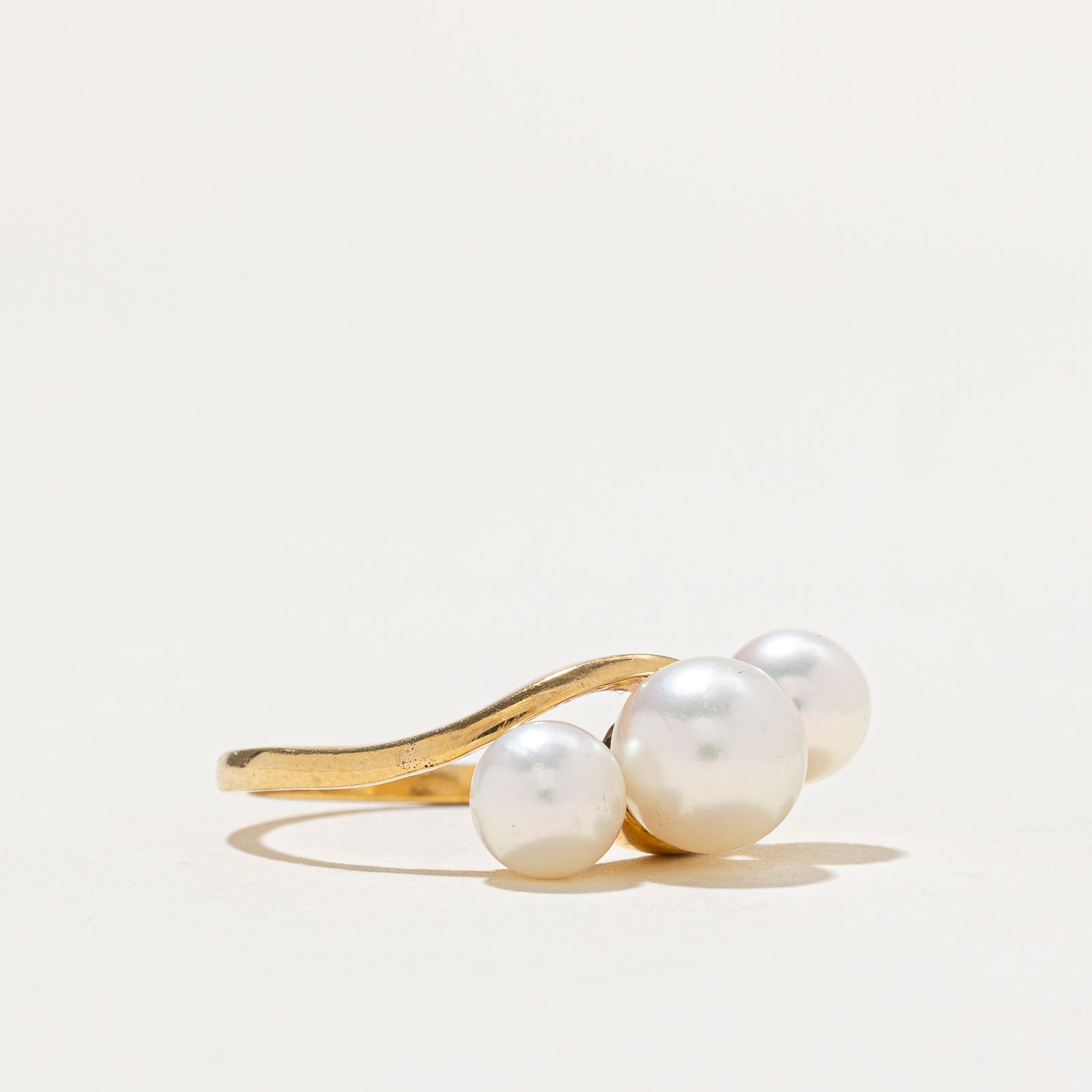 Three Stone Pearl Bypass Ring - Size 5.5 | Elegant Pearl Jewelry for Women, Perfect for Weddings, Anniversaries & Special Occasions