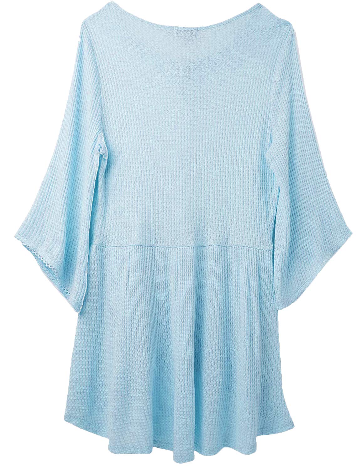 OneWorld Women's Petite Bell Sleeve Waffle Knit Tunic Top with Lace Trim - Casual Fall Layering Piece for Work & Weekend Outfits