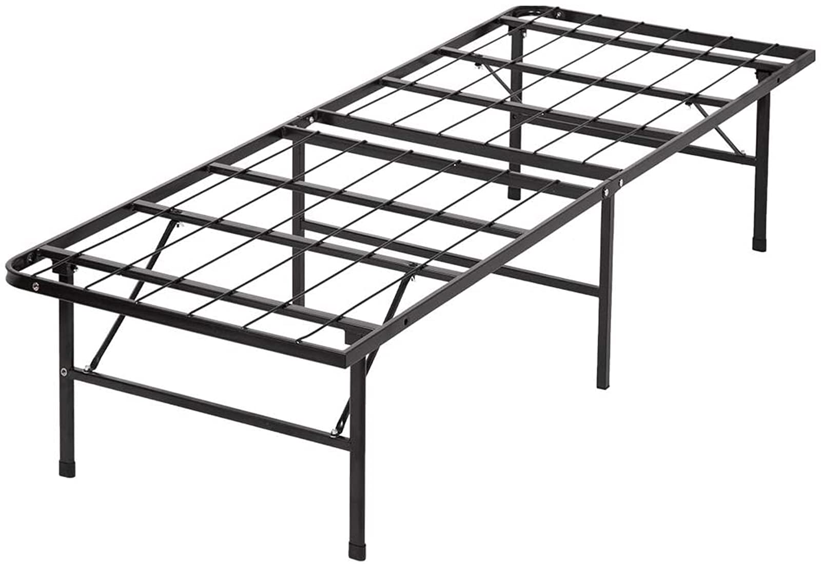 14 Inch Heavy Duty Metal Bed Frame - Twin Size Folding Platform with Steel Slat Support, Under Bed Storage Space, No Box Spring Needed, Noise-Free Design, Non-Slip Mat Included (Black, 75