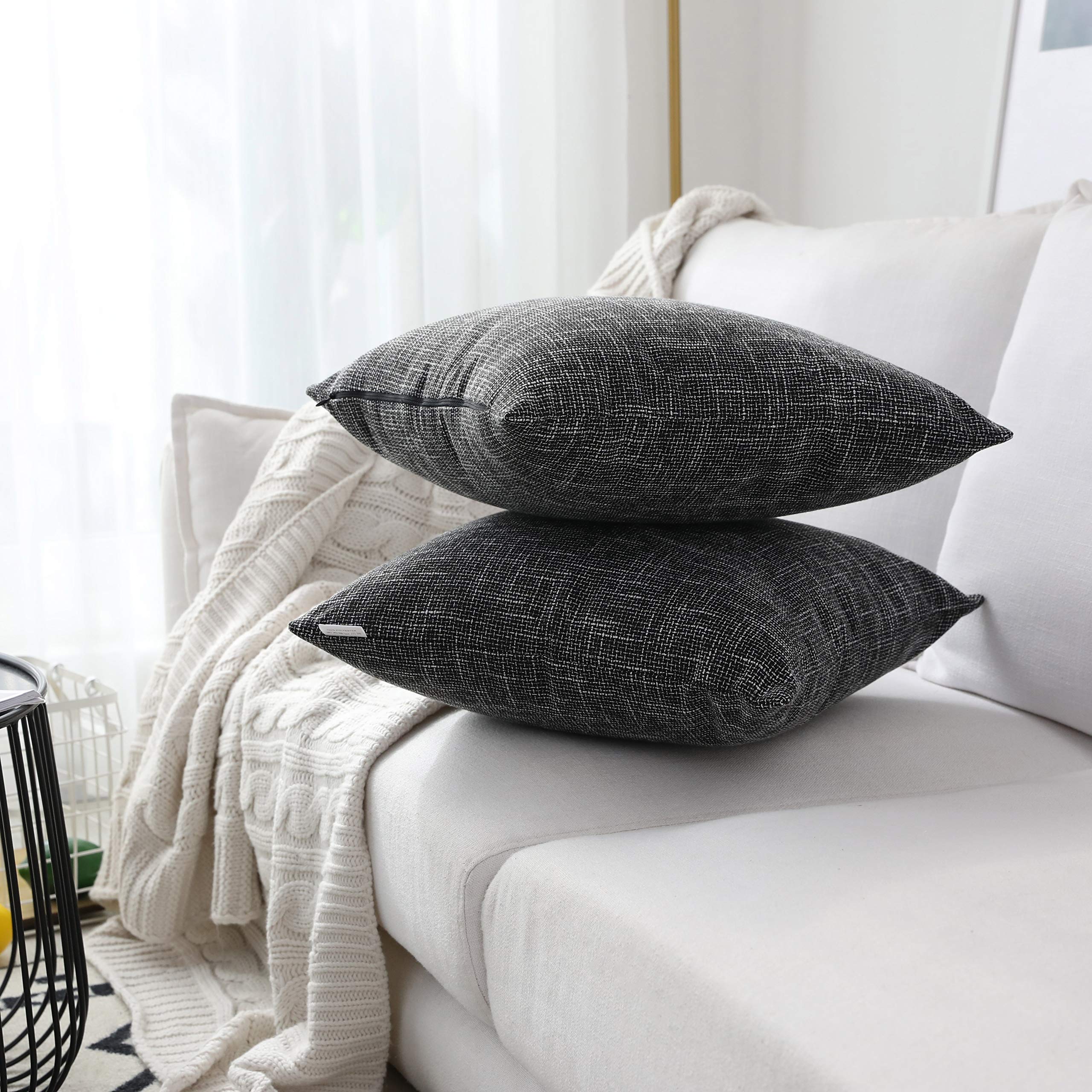 Kevin 2-Pack Black Faux Linen Pillow Covers 24x24