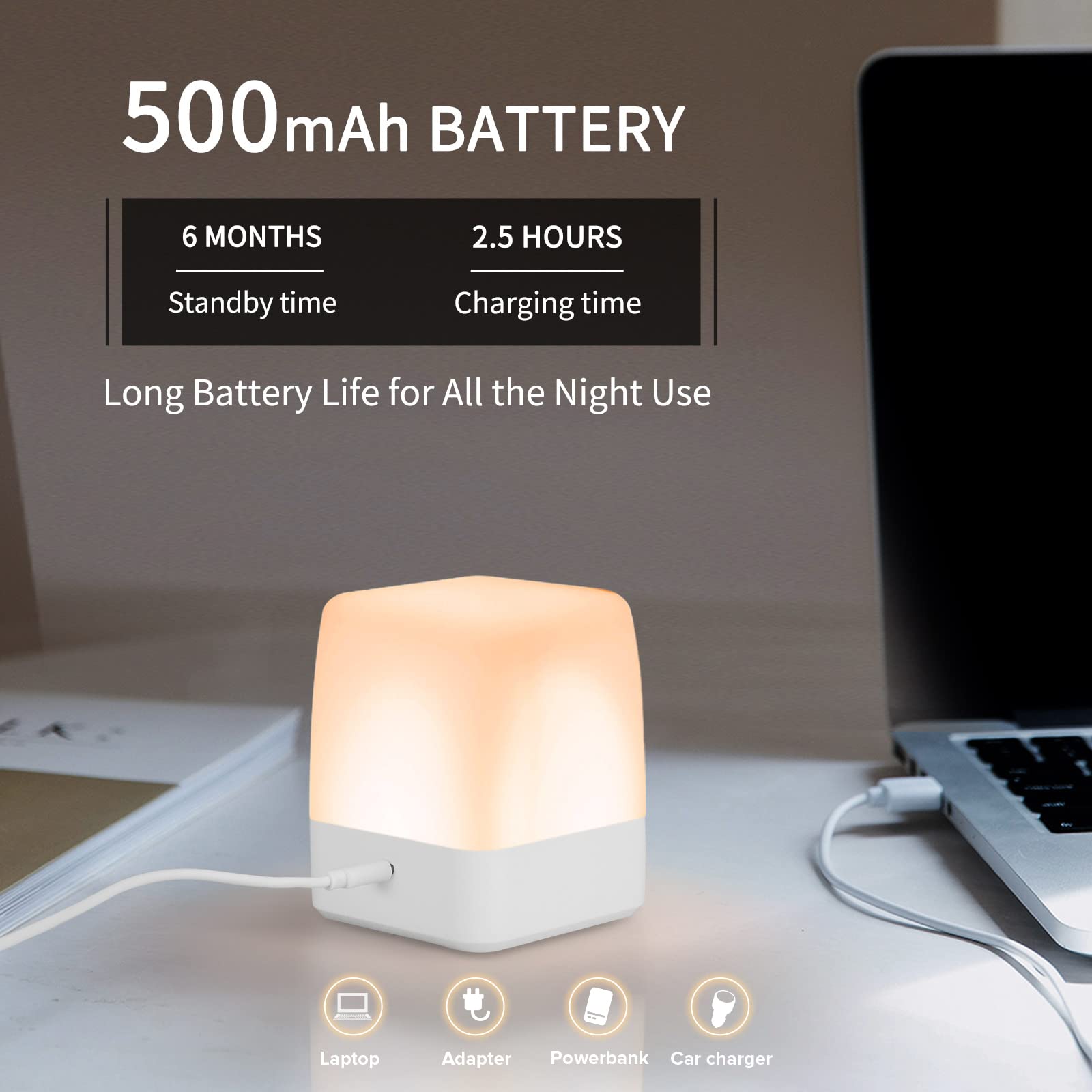 LED Night Light for Kids & Babies - Dimmable Touch Control Nursery Lamp, Rechargeable Portable Bedside Light with Memory Function - Perfect for Breastfeeding, Bedroom, Nursery & Travel Use