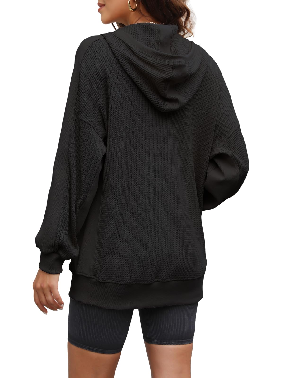 Yanekop Women's Oversized Zip-Up Hoodie Jacket - Waffle Knit Shacket with Pockets | Cozy Fall & Winter Outerwear for Casual Outings, Layering, and Streetwear Fashion