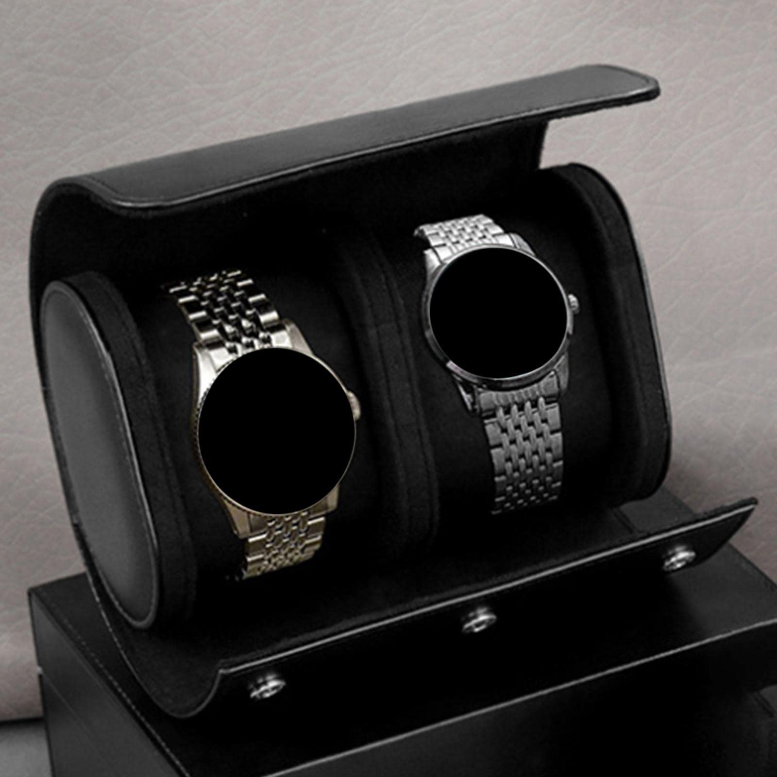 **SunniMix 2-Slot Portable Watch Roll Case - PU Leather Travel Pouch for Men & Women - Jewelry & Wristwatch Storage Organizer - Perfect for Travel, Gifts & Display (Black)**