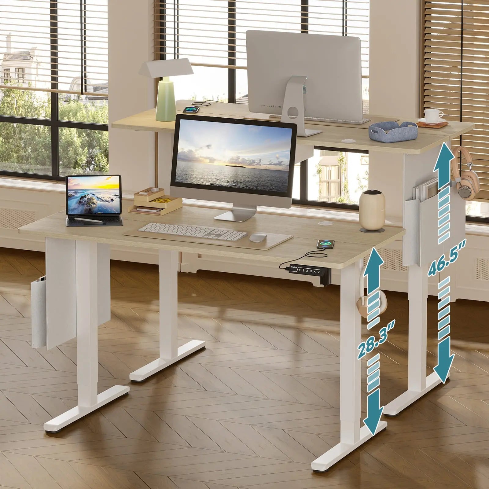 Bestier 55 Inch Electric Standing Desk - Height Adjustable Home Office Desk with USB Charging Port & Memory Function for Work from Home & Gaming Setup