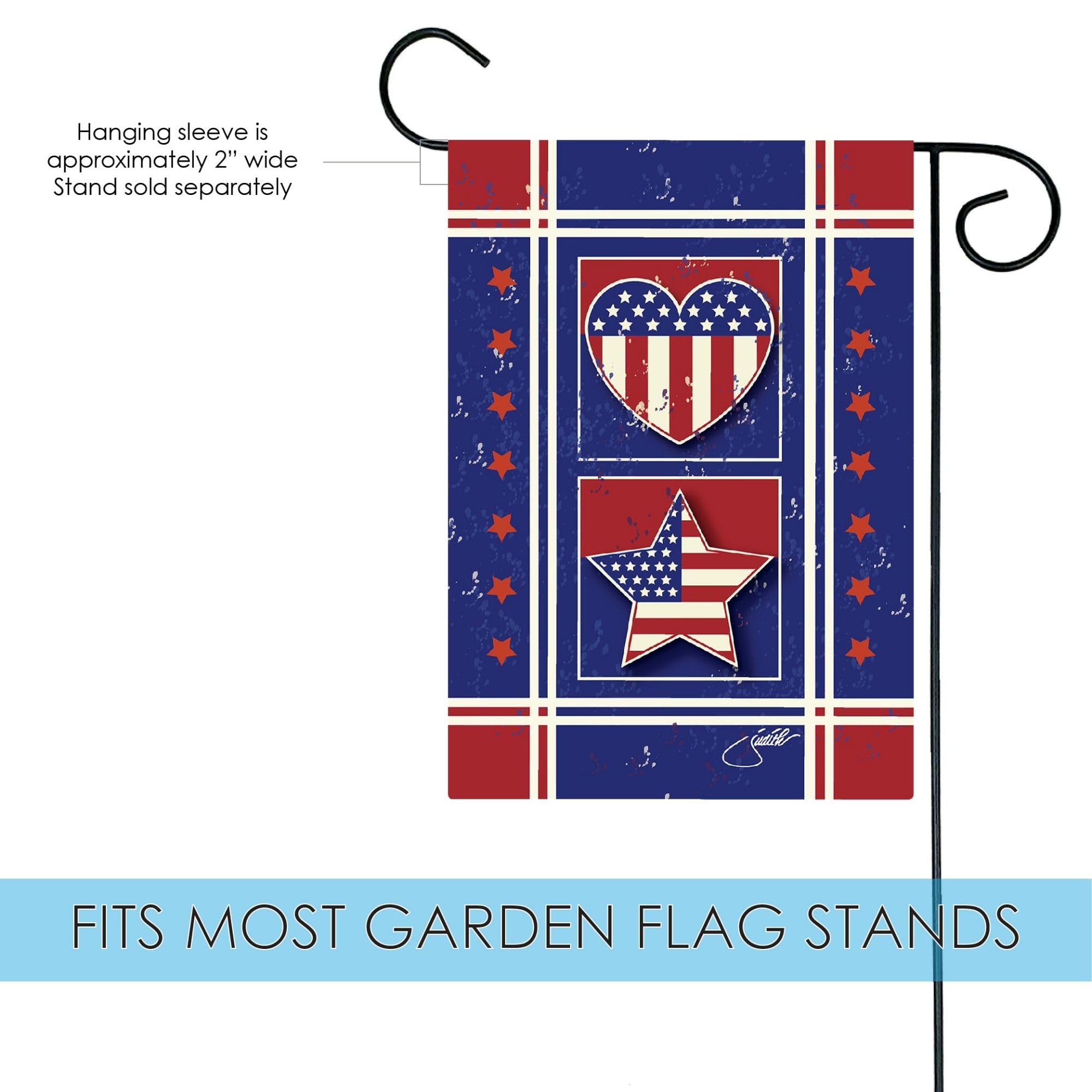 Toland Home Garden 12x18 Inch Double Sided Patriotic American Flag - Stars Stripes & Hearts Design for Outdoor Yard, House & Military Decor | Perfect for 4th of July, Memorial Day & Veterans Day Celebrations