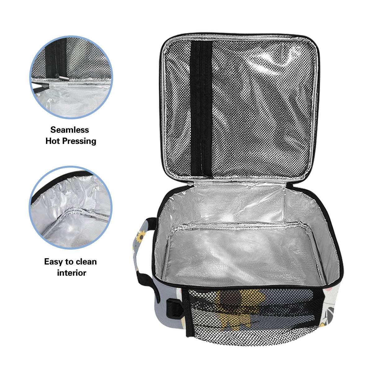 Insulated Lunch Box with Cute Hamster & Sunflower Design - Large Thermal Lunch Bag for Women, Men, Boys & Girls - Meal Prep Cooler & Food Warmer with Adjustable Shoulder Strap - Perfect for School, Work, Picnics & Outdoor Activities