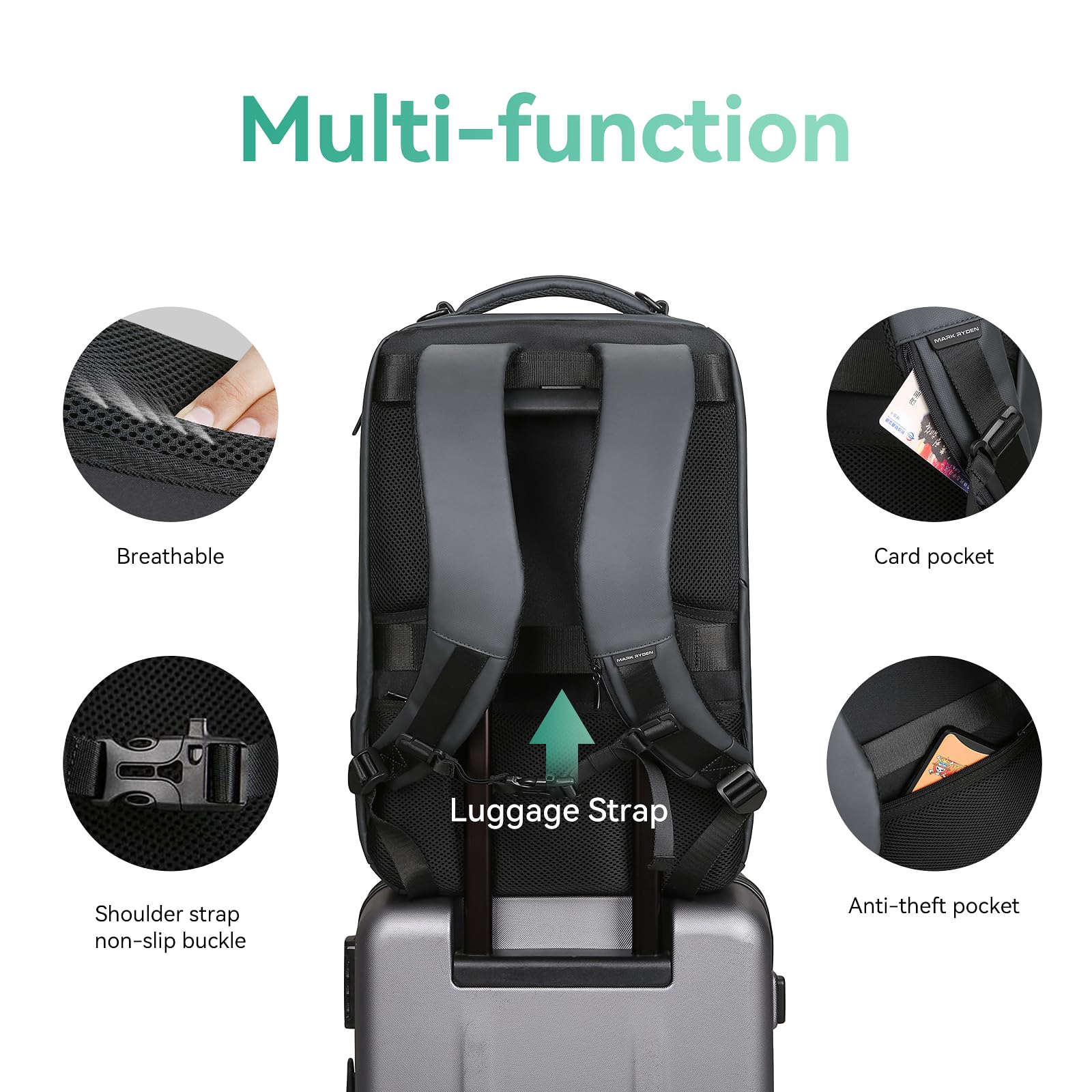 MARK RYDEN Men's Waterproof Business Backpack with USB Charging Port - Stylish Sport Car Design Laptop Backpack for Work & Travel - Fits 17.3 Inch Notebook - Perfect for Office, Commuting & Business Trips