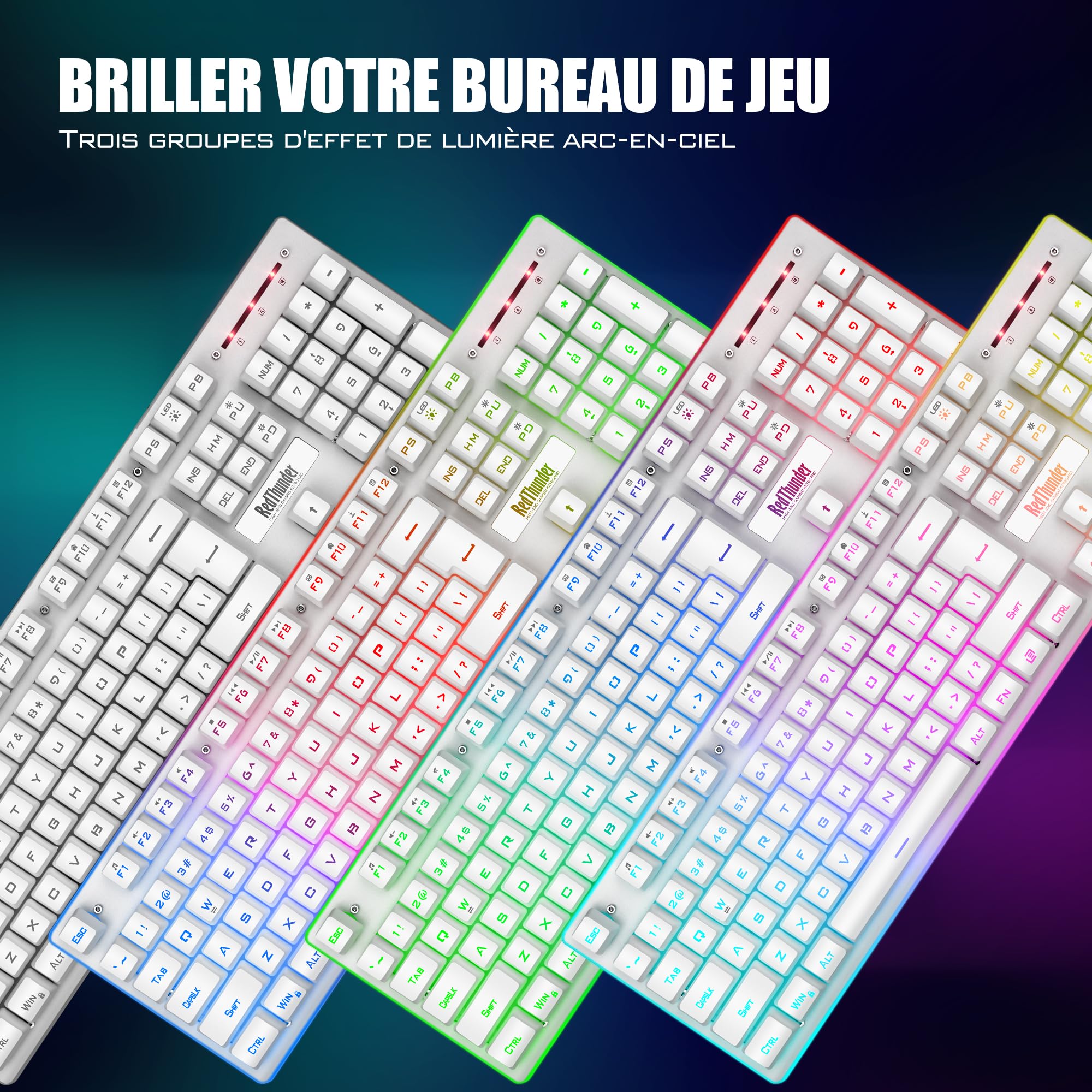 RedThunder K10 Wireless Gaming Keyboard & Mouse Set - French AZERTY, 3200DPI, for PC Mac PS5 Xbox (White) - Perfect for Esports & Home Gaming