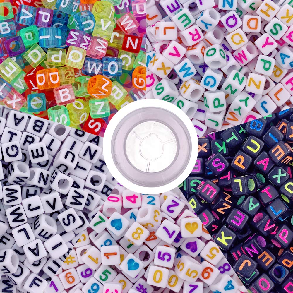 1000 Pcs Acrylic Letter Beads & Number Beads for Jewelry Making - Large Hole Alphabet Beads with Elastic String - DIY Bracelets, Necklaces, Keychains & Friendship Gifts