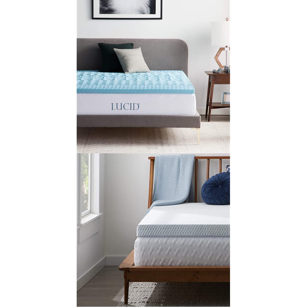 LUCID 2 Inch Gel Infused Memory Foam Mattress Topper with Removable Cover - Queen Size, 5-Zone Pressure Relief, CertiPUR-US Certified - Perfect for Back Pain Relief & Hot Sleepers, Ideal for Guest Beds, Dorms & Home Use