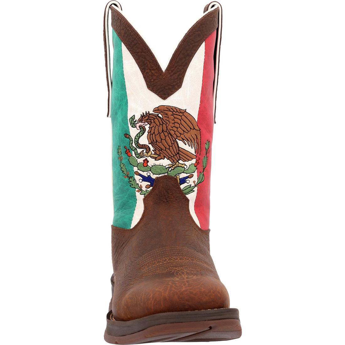 Rebel Steel Toe Work Boots with Mexico Flag Design - Durable Western Cowboy Boots for Men - Perfect for Construction, Ranch Work & Country Fashion