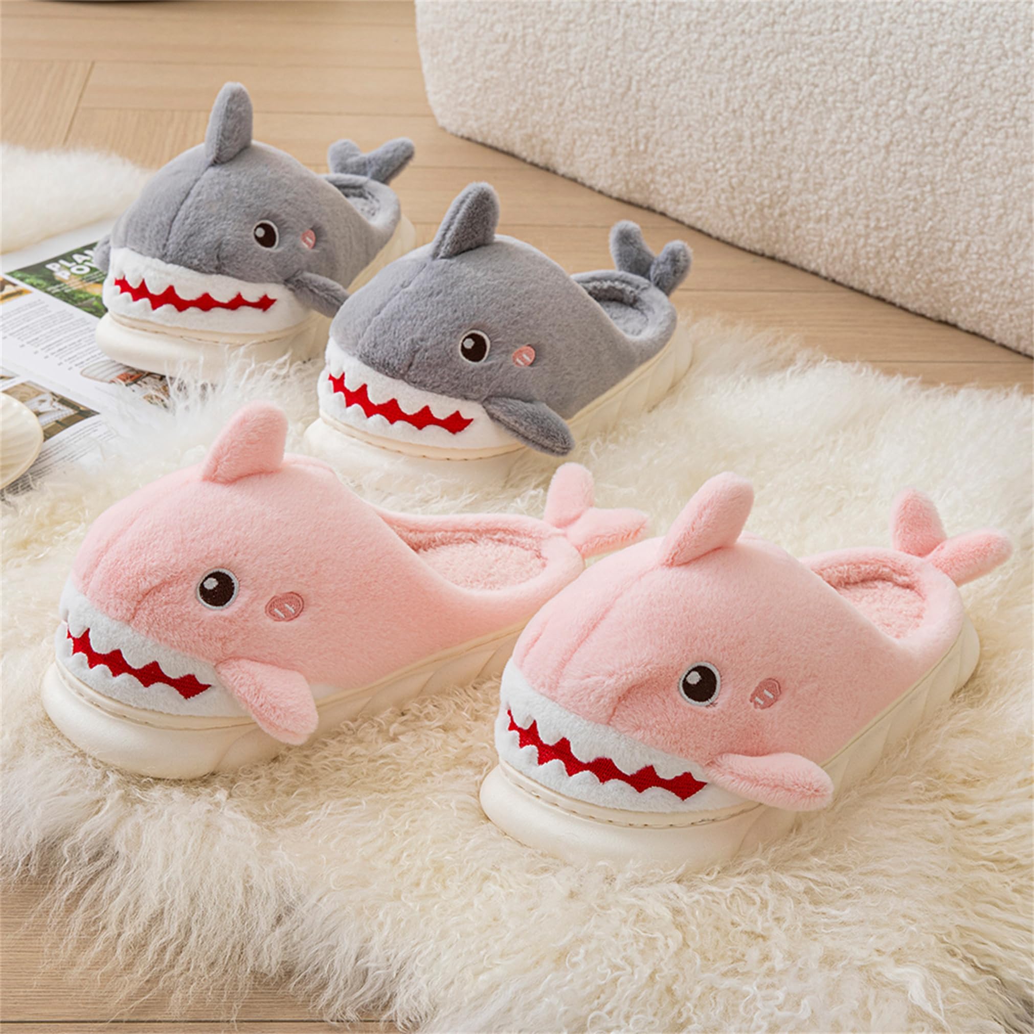 Cozy Shark Slippers for Women & Men - Fuzzy Cotton House Shoes for Adults - Warm Winter Indoor Footwear for Home, Lounge & Gift Giving