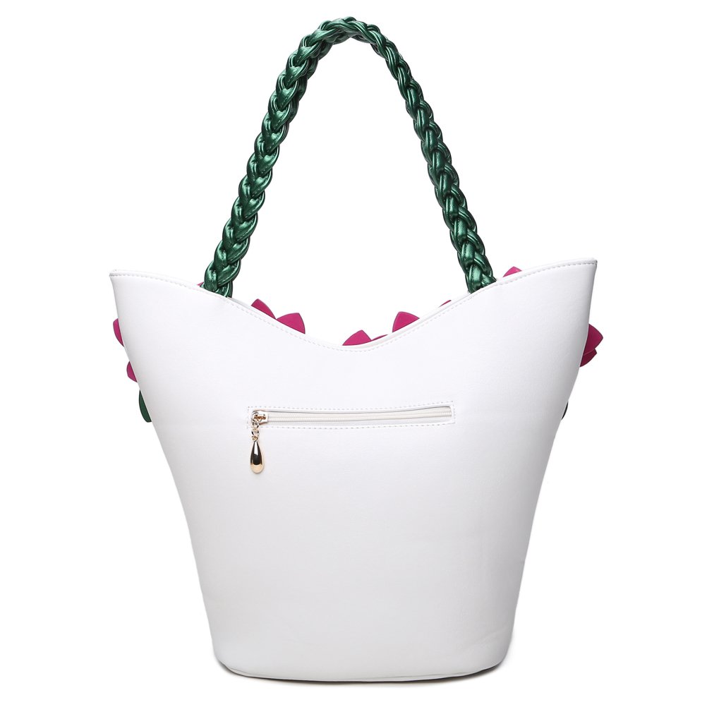 SUNROLAN Women's PU Leather Shoulder Bag - Elegant 3D Flower Tote Purse with Woven Handle, Crossbody Handbag (White) | Perfect for Work, Travel, Shopping & Daily Use