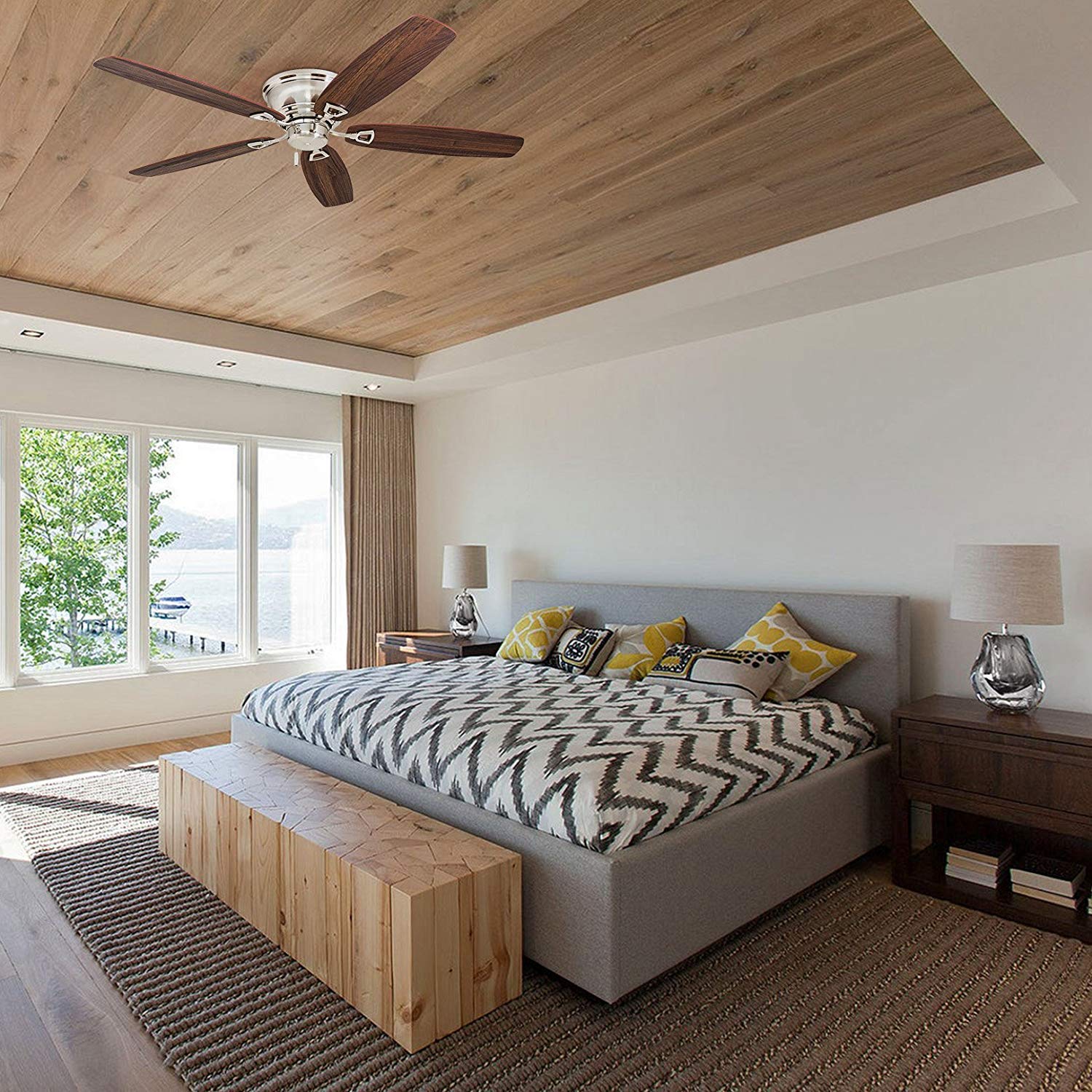 Honeywell 52 Inch Glen Alden Indoor Ceiling Fan - Brushed Nickel Finish, Flush Mount, No Light, Pull Chain Control, Reversible Motor, Quick-2-Hang Installation - Perfect for Living Room, Bedroom, or Office (Model 50515-01)