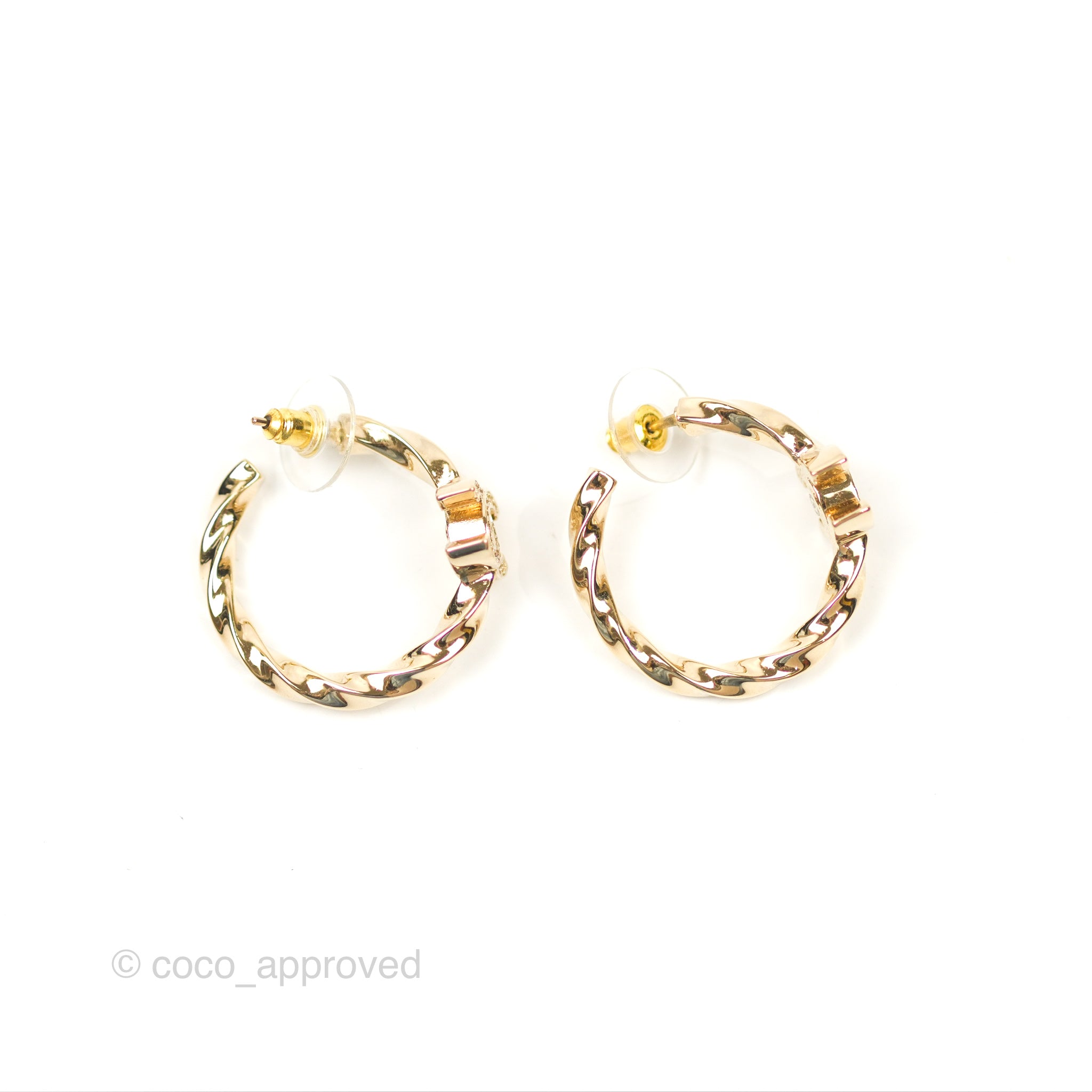 Chanel CC Crystal Twist Hoop Earrings in Gold Tone - Luxury Fashion Jewelry for Women, Perfect for Parties, Weddings & Special Occasions