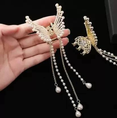 ALIBA COLLECTION Elegant Tassel Pearl Butterfly Hair Clip - Metal Hair Claw for Women - Hair Accessory Set for Bridal, Prom, Party & Special Occasions