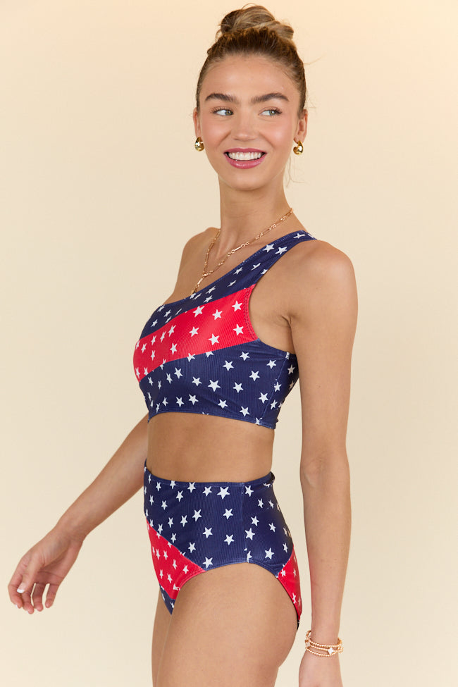 American Summer Women's One Piece Swimsuit with Cutout Detail & Colorblock Star Design - Sexy Beachwear for Pool Party, Vacation & Swimwear Fashion