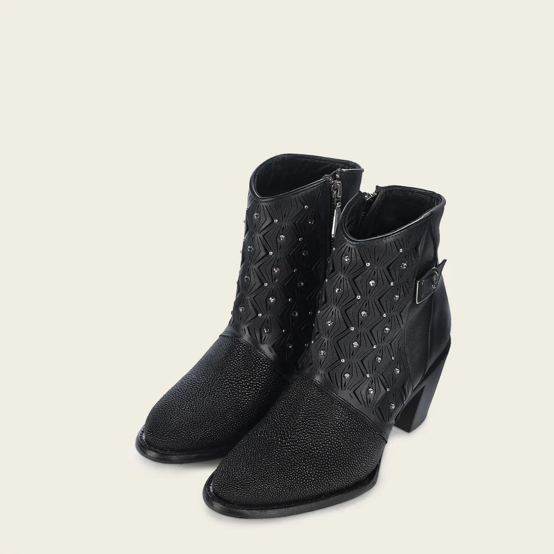 Women's Cuadra Black Western Cowgirl Stingray Leather Ankle Boots - 4V15MA Style for Country Dancing & Rodeo Events