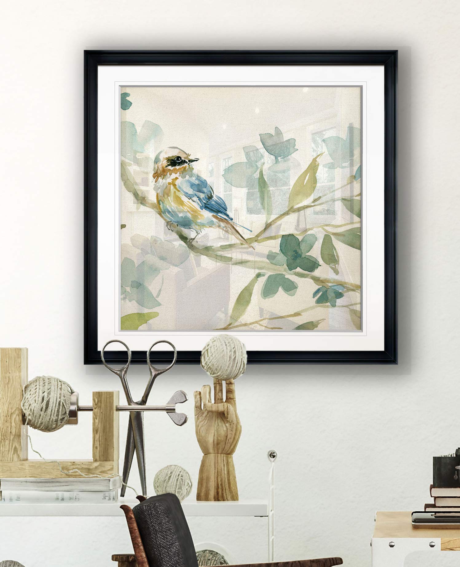 Renditions Gallery Spring Melody I Framed Giclee Canvas Print - Contemporary Bird Art Painting, Scenic Wildlife Wall Decor for Living Room, Bedroom & Office