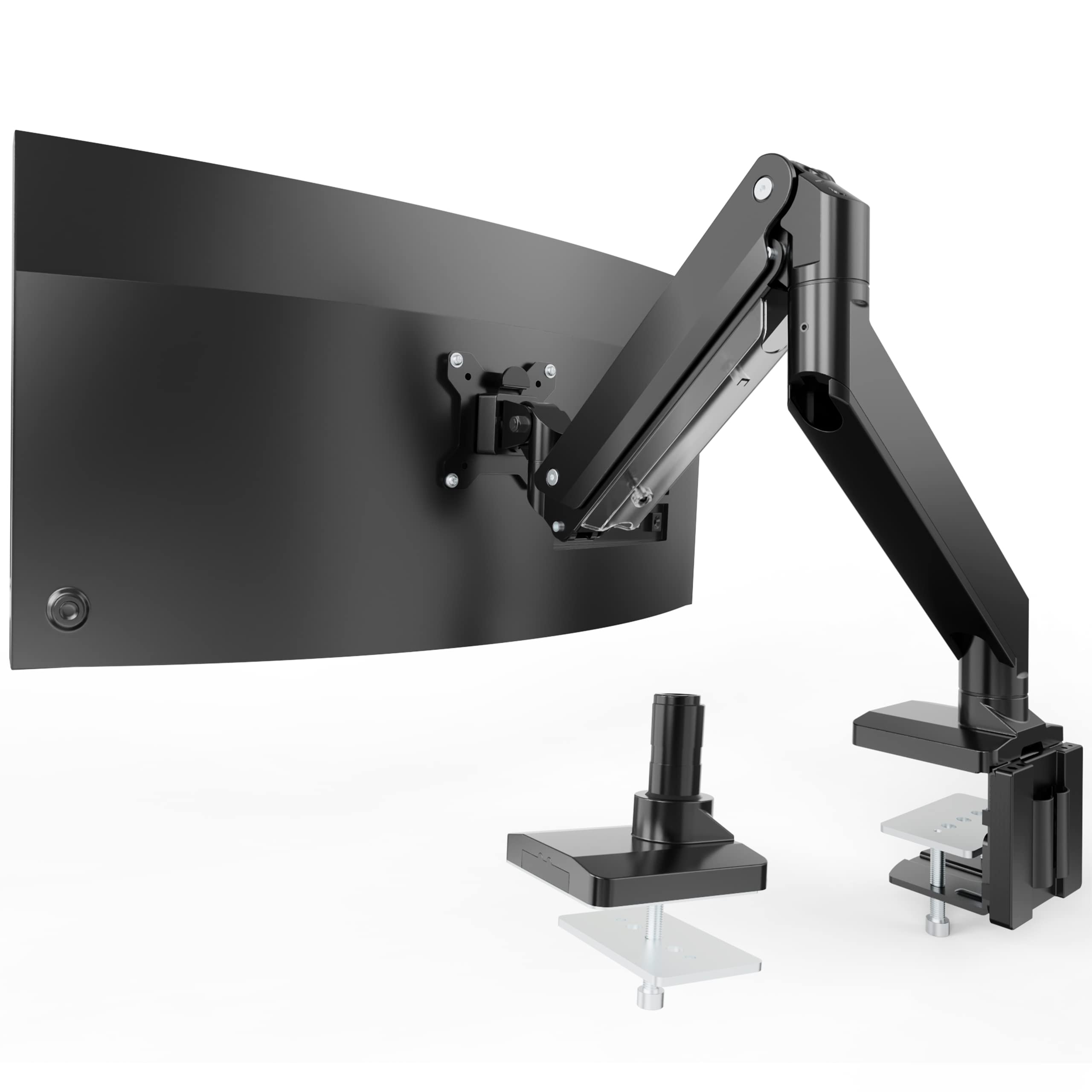 Premium Heavy Duty Monitor Arm for Ultrawide Screens up to 49 Inch & 39.6lbs - Ergonomic Aluminum Single Desk Mount Stand with Gas Spring, VESA 75x75/100x100 - Perfect for Home Office, Gaming & Workspace Setup
