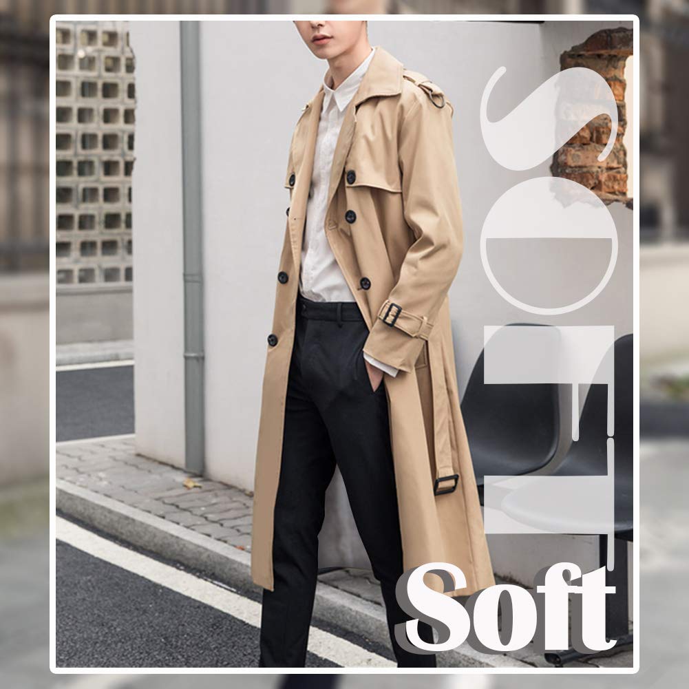 Men's Double Breasted Trench Coat - Oversized Casual Windbreaker with Lapel - Long Jacket Overcoat for Fall & Winter | Perfect for Office, Dating & Outdoor Activities
