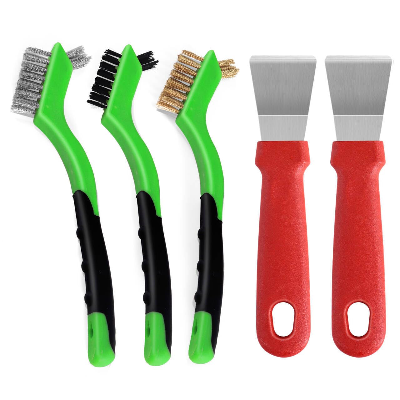 5Pcs Wire Brush Set - Stainless Steel/Brass/Nylon for Cleaning Paint, Rust & Dirt - Home & Auto Use
