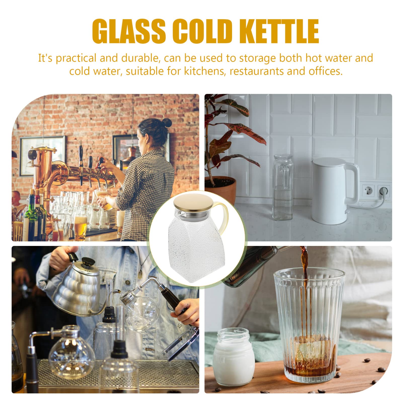 Premium Hemoton Glass Cold Water Jug - 1PC Transparent Glass Teapot, Juice Water Pot, Stainless Steel Flower Teapot | Perfect for Iced Tea, Summer Drinks & Home Decor