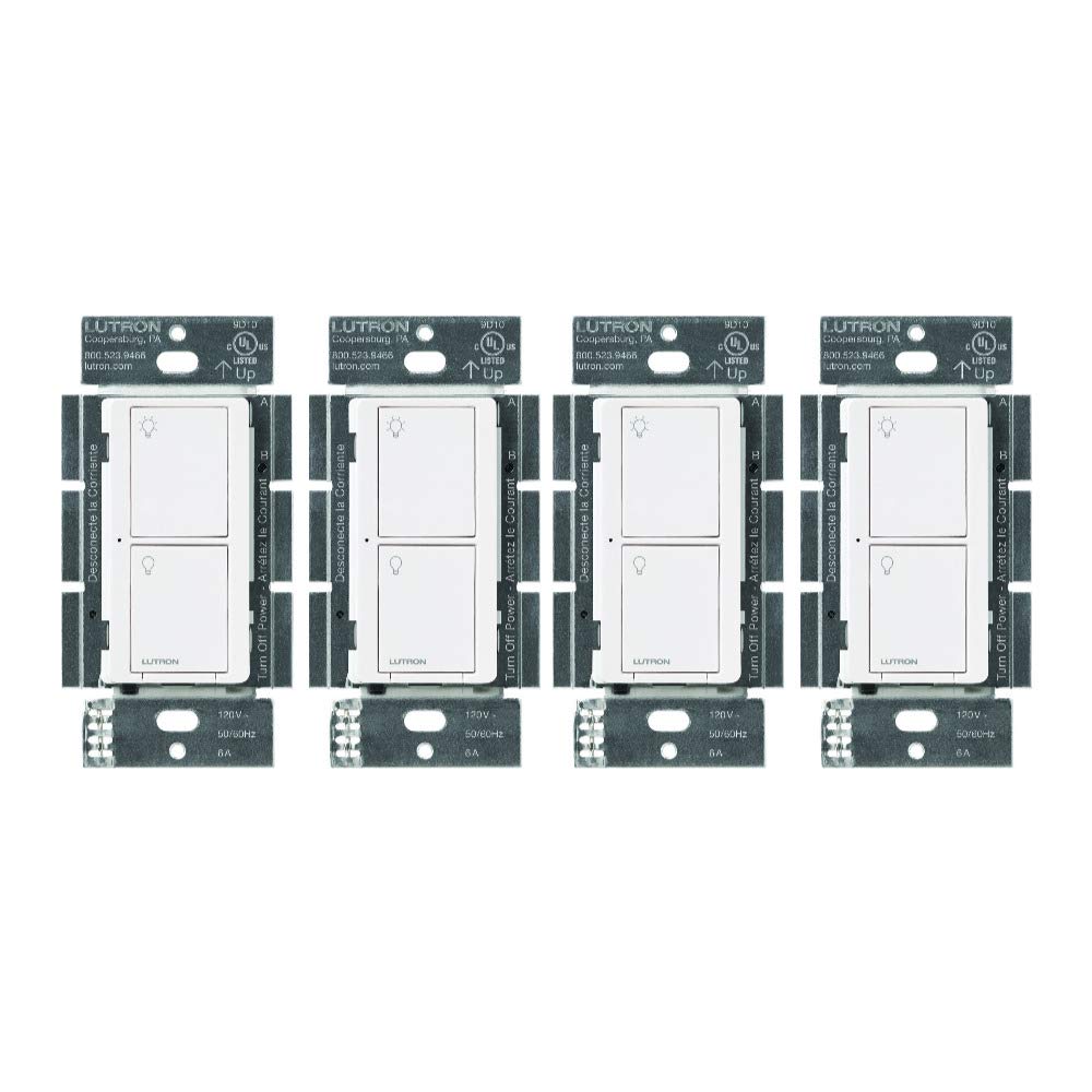 Lutron Caseta Smart Lighting Switch for All Bulb Types & Fans | Neutral Wire Required | PD-6ANS-WH | White (4-Pack) | Perfect for Home Automation & Smart Lighting Control